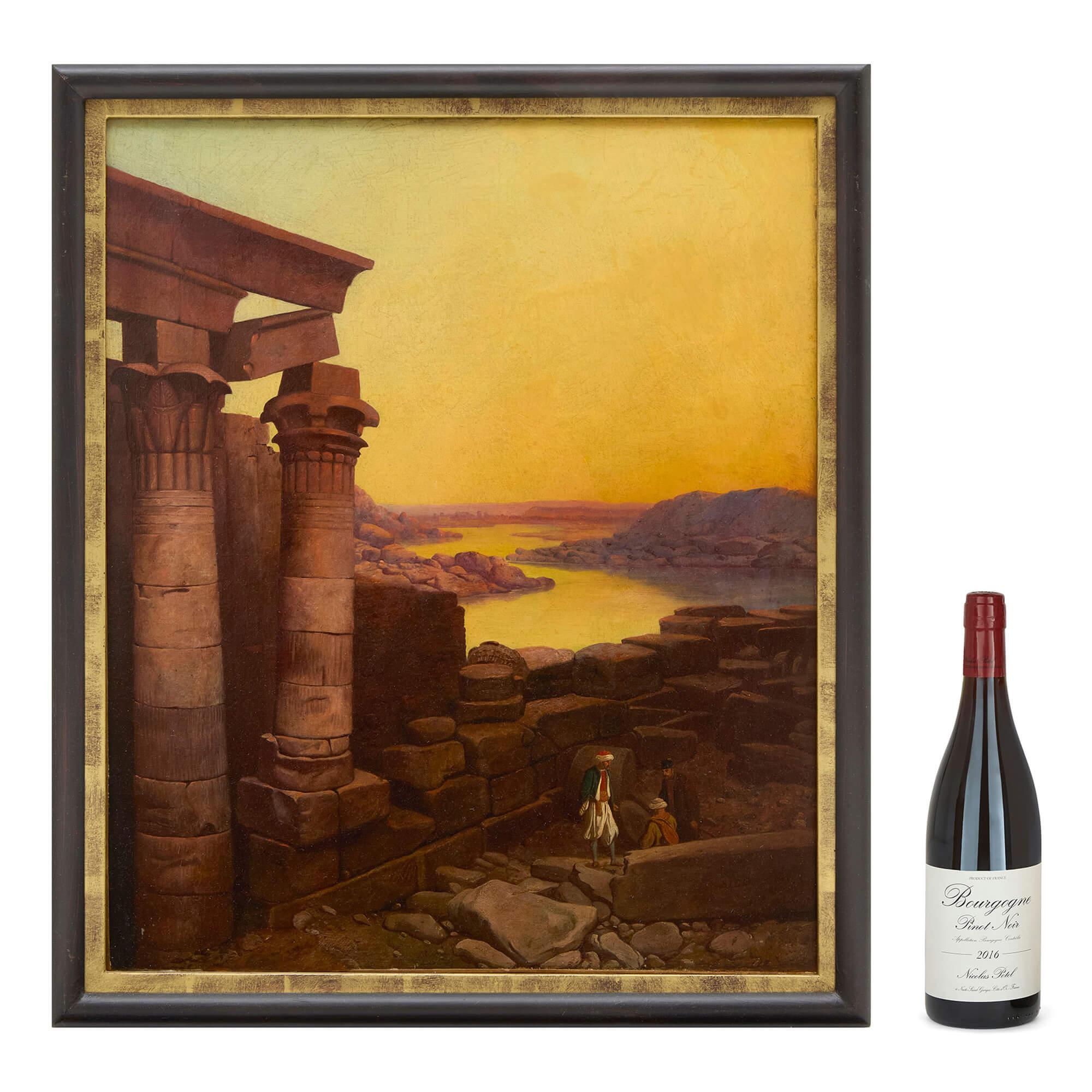 Antike Ölgemälde Orientalist Ägypten Nil Sonnenuntergang Samuel John Egbert Jones im Angebot 7