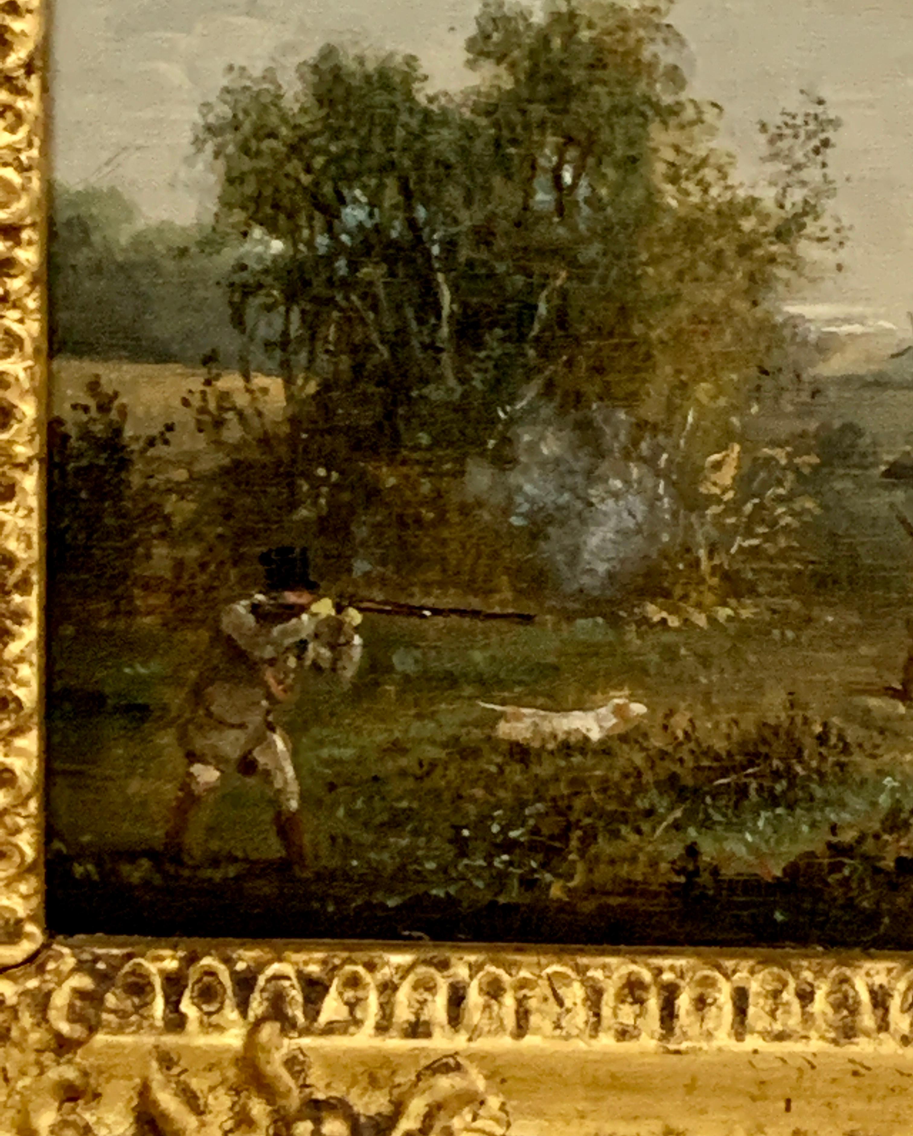 Set of four 19thC English Shooting scenes, hunting duck, Pheasant, Quail and Snipe - Victorian Painting by Samuel John Egbert Jones
