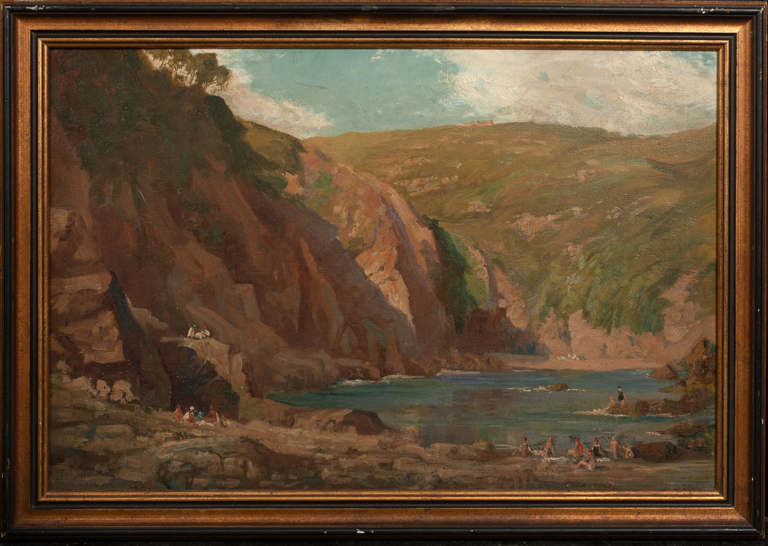 Samuel John Lamorna Birch Landscape Painting - Bathers At Lulworth Cove, Dorset, 19th Century  