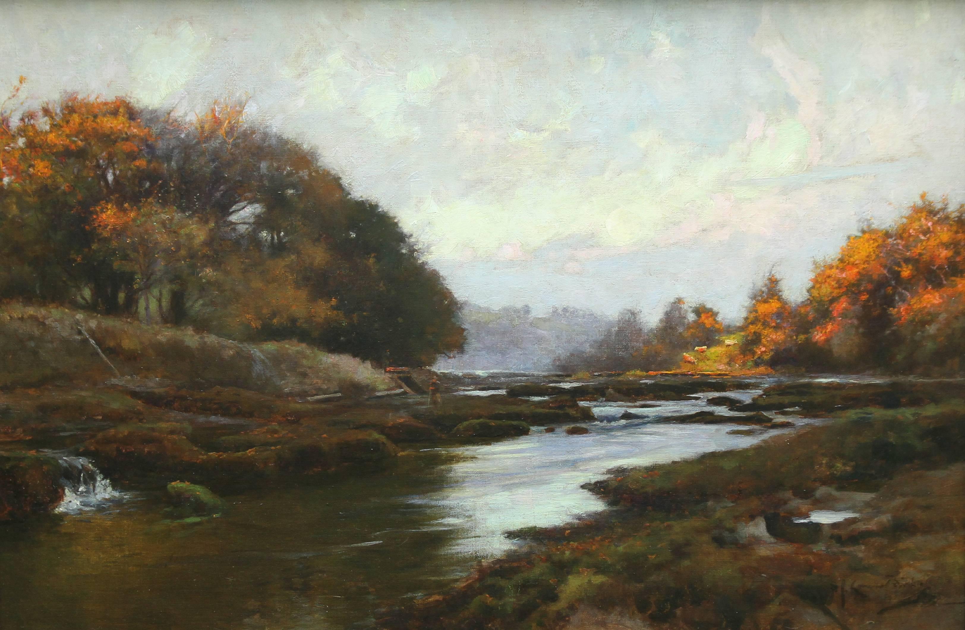 River Lune nr Lancaster - British 19thC Impressionist art landscape oil painting - Painting by Samuel John Lamorna Birch