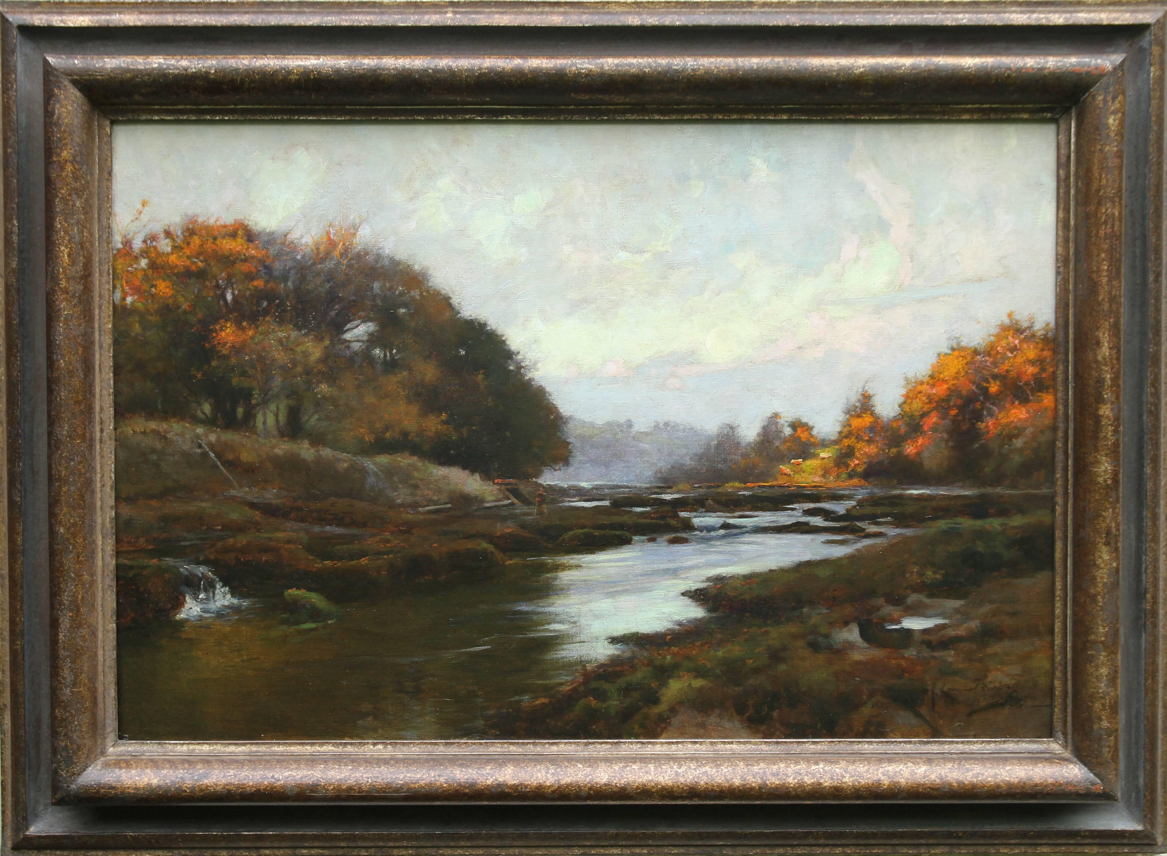 Samuel John Lamorna Birch Landscape Painting - River Lune nr Lancaster - British 19thC Impressionist art landscape oil painting