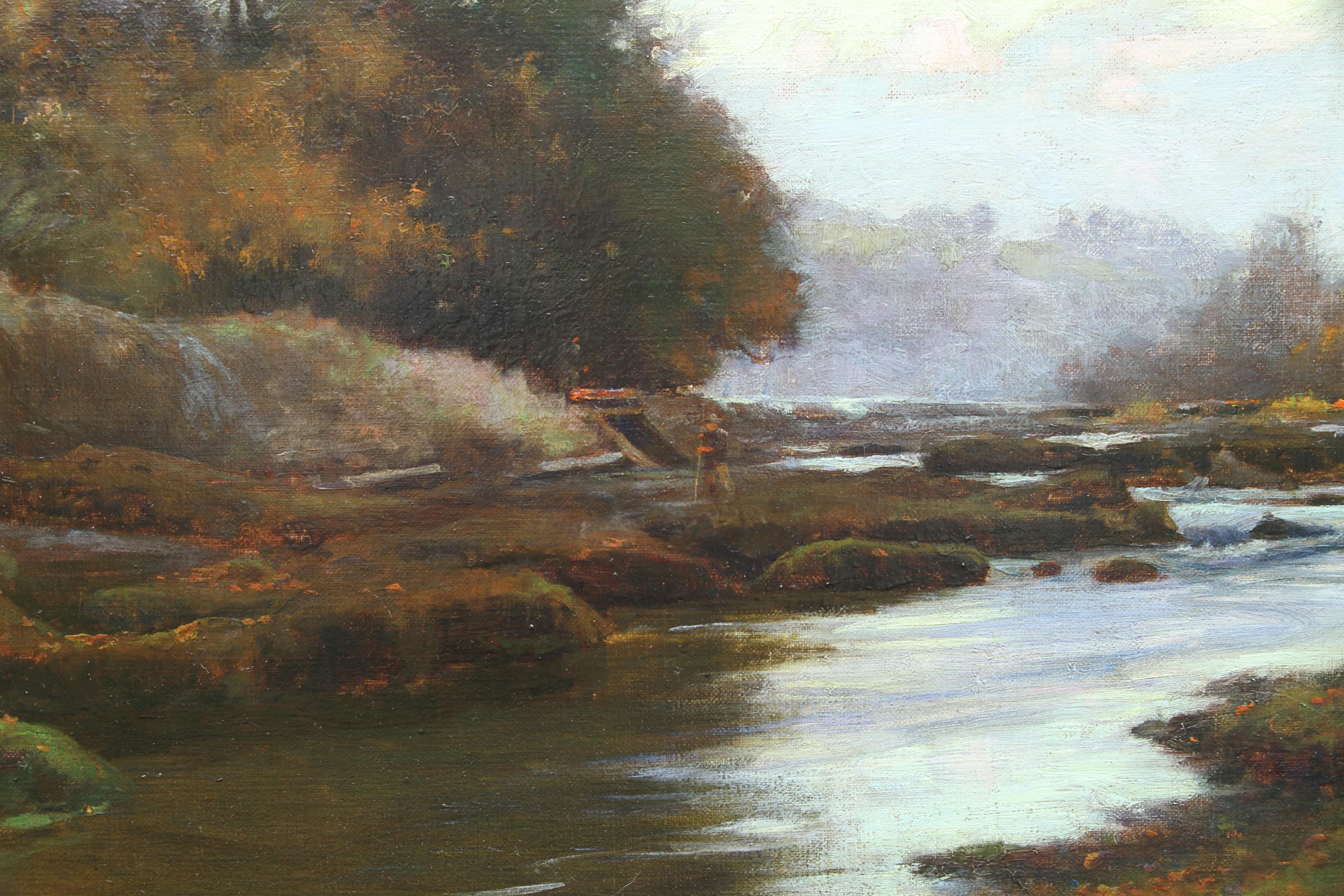 River Lune nr Lancaster - British 19thC Impressionist art landscape oil painting For Sale 1