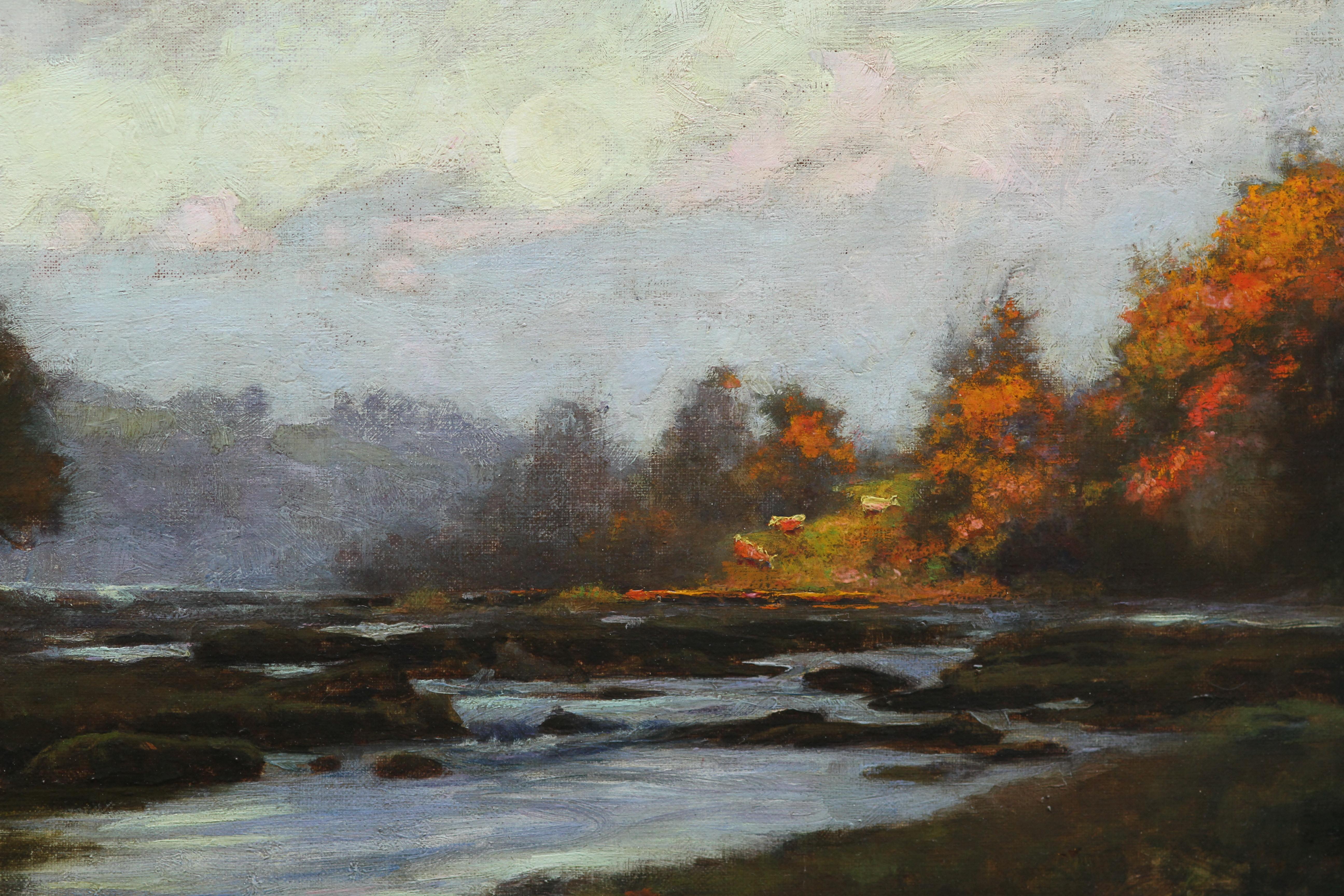 River Lune nr Lancaster - British 19thC Impressionist art landscape oil painting For Sale 2