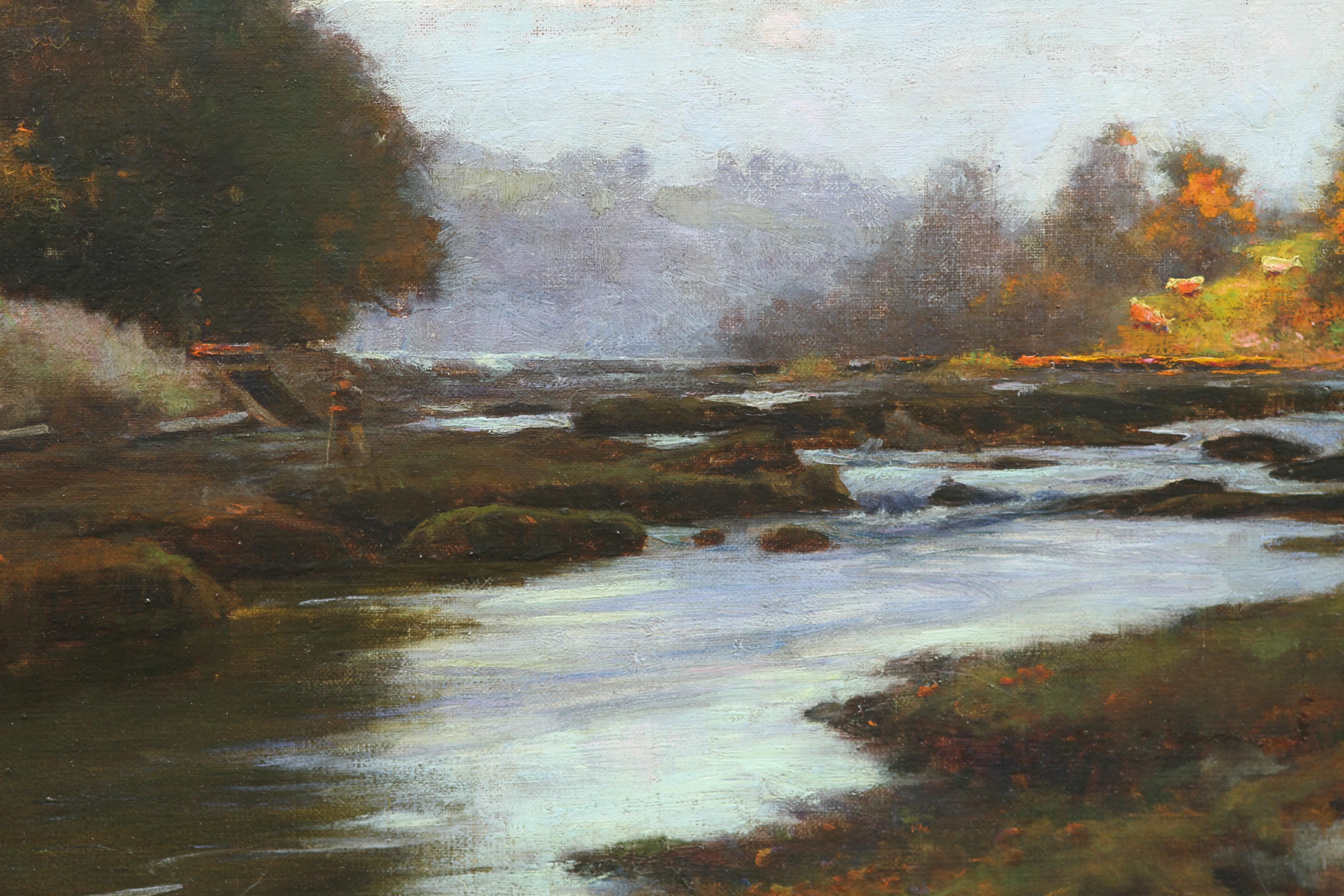 River Lune nr Lancaster - British 19thC Impressionist art landscape oil painting For Sale 1
