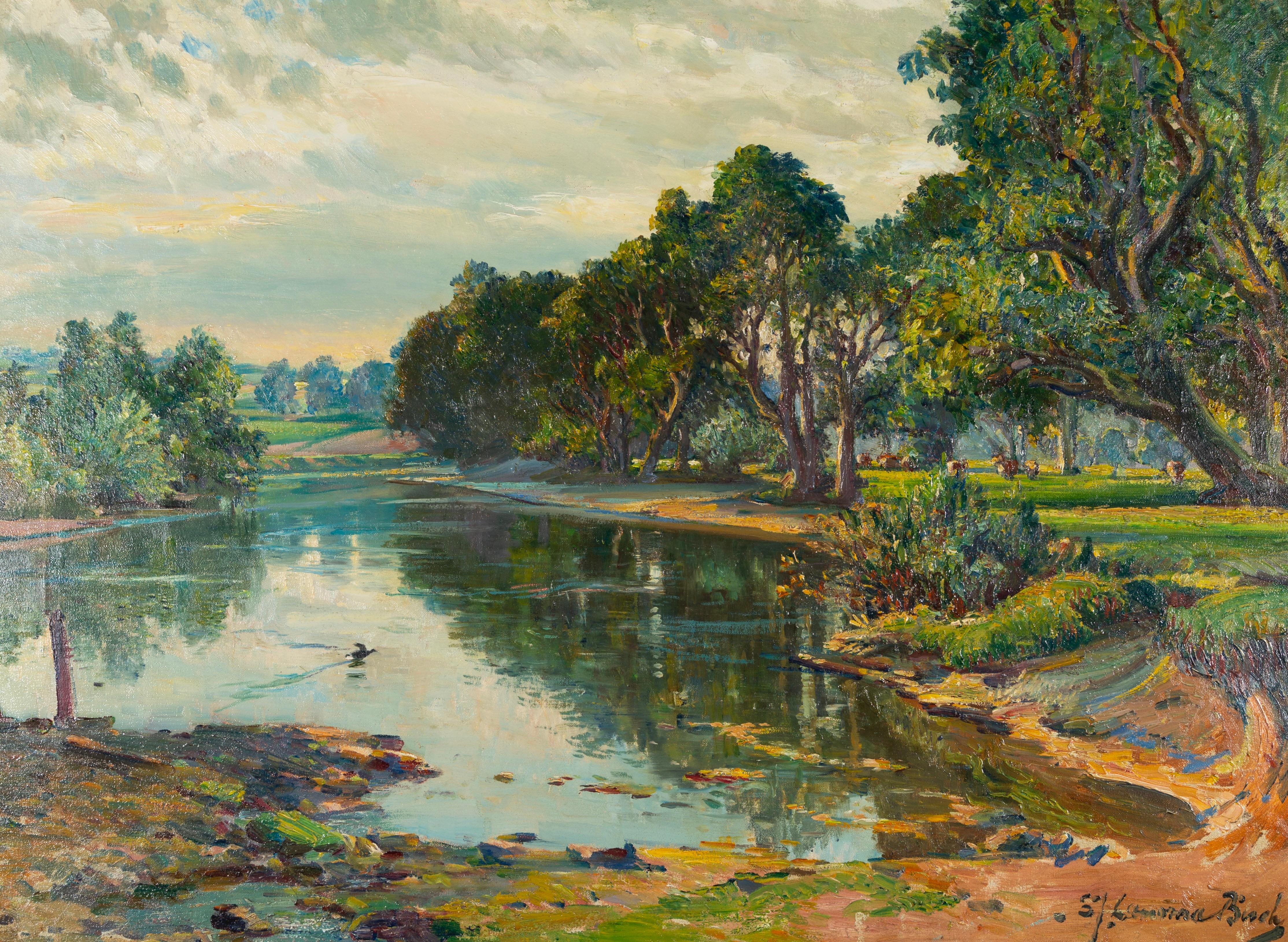 Samuel John Lamorna Birch Figurative Painting - The Isla at Meikleour, Perthshire (A Promise of Rain), 1950 - Lamorna Birch