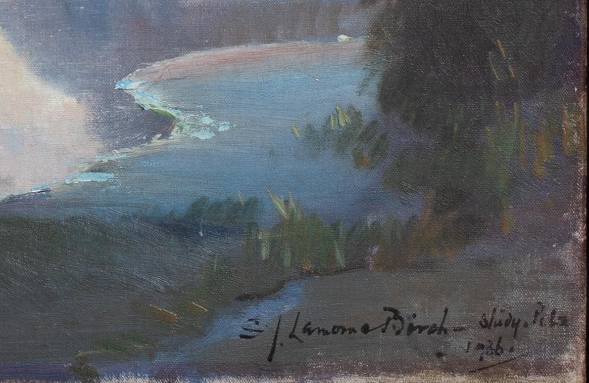 Veduta della spiaggia di Piha, Nuova Zelanda, datata 1936 - Landscape Painting Grigio di Samuel John Lamorna Birch