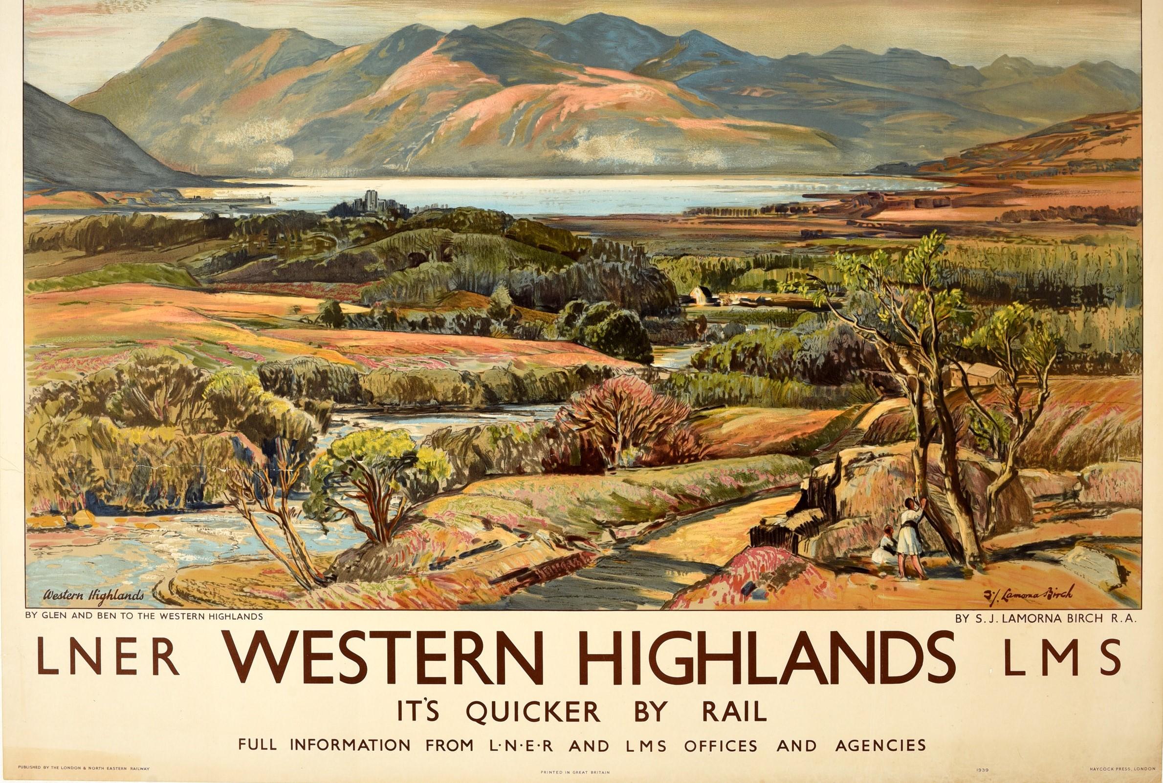 Poster ferroviario originale d'epoca LNER LMS di Ben & Glen per le Highlands occidentali - Print Beige di Samuel John Lamorna Birch