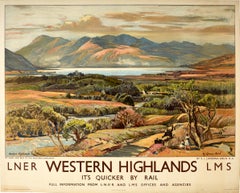 Original Vintage LNER LMS Eisenbahn Poster von Ben & Glen To The Western Highlands, Original