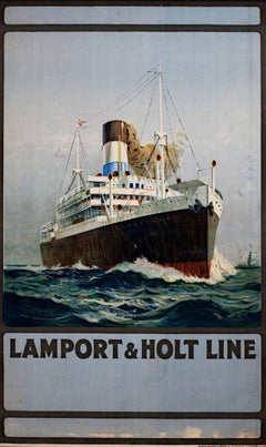 "Lamport & Holt Line, " Color Lithograph Poster by Samuel John Milton Brown