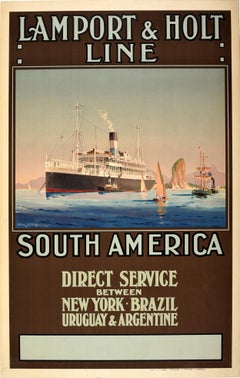 Original Vintage Poster Lamport & Holt Line South America New York Cruise Travel