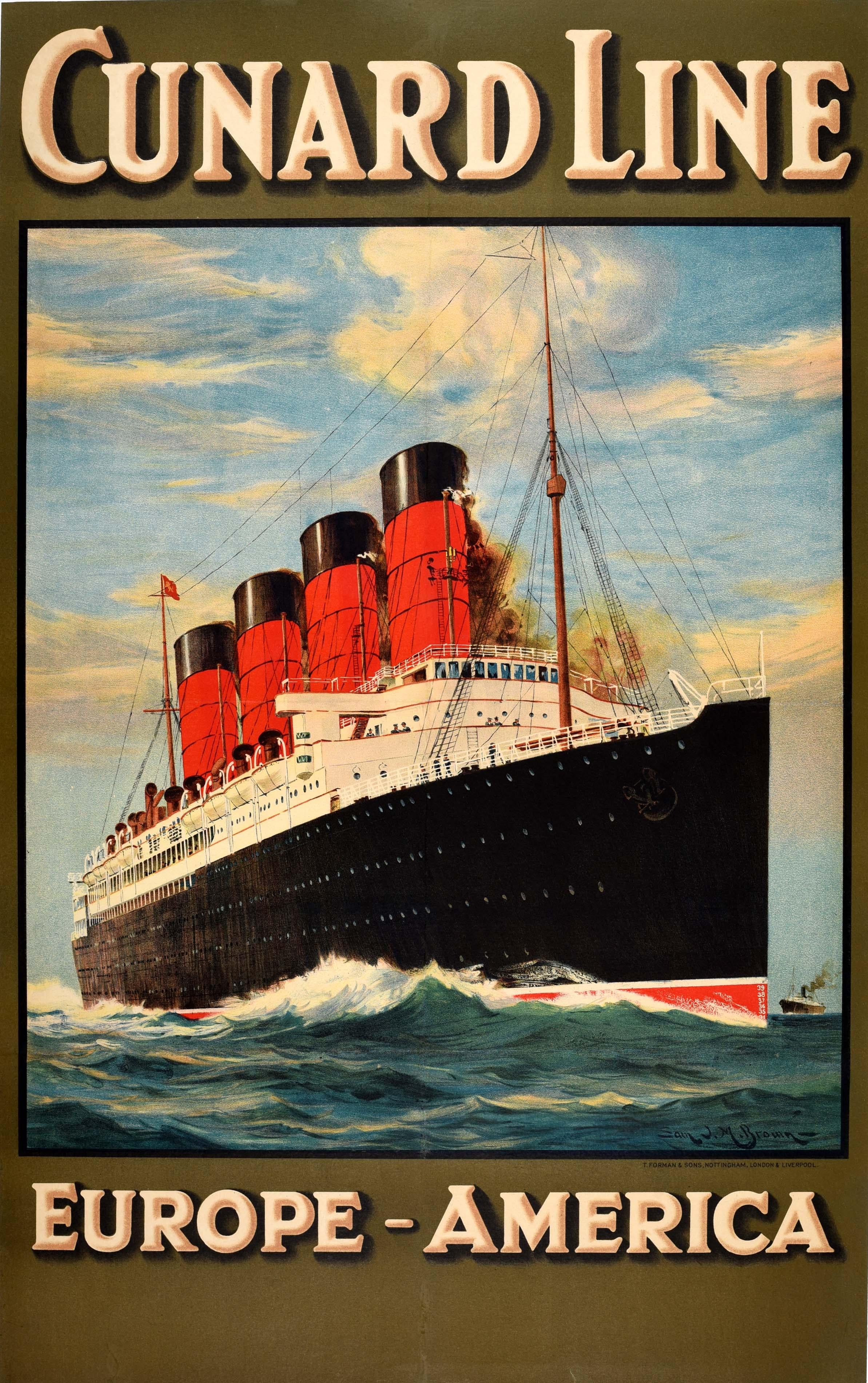 Samuel John Milton Brown Print - Original Vintage Travel Advertising Poster Cunard Line Europe America Cruise