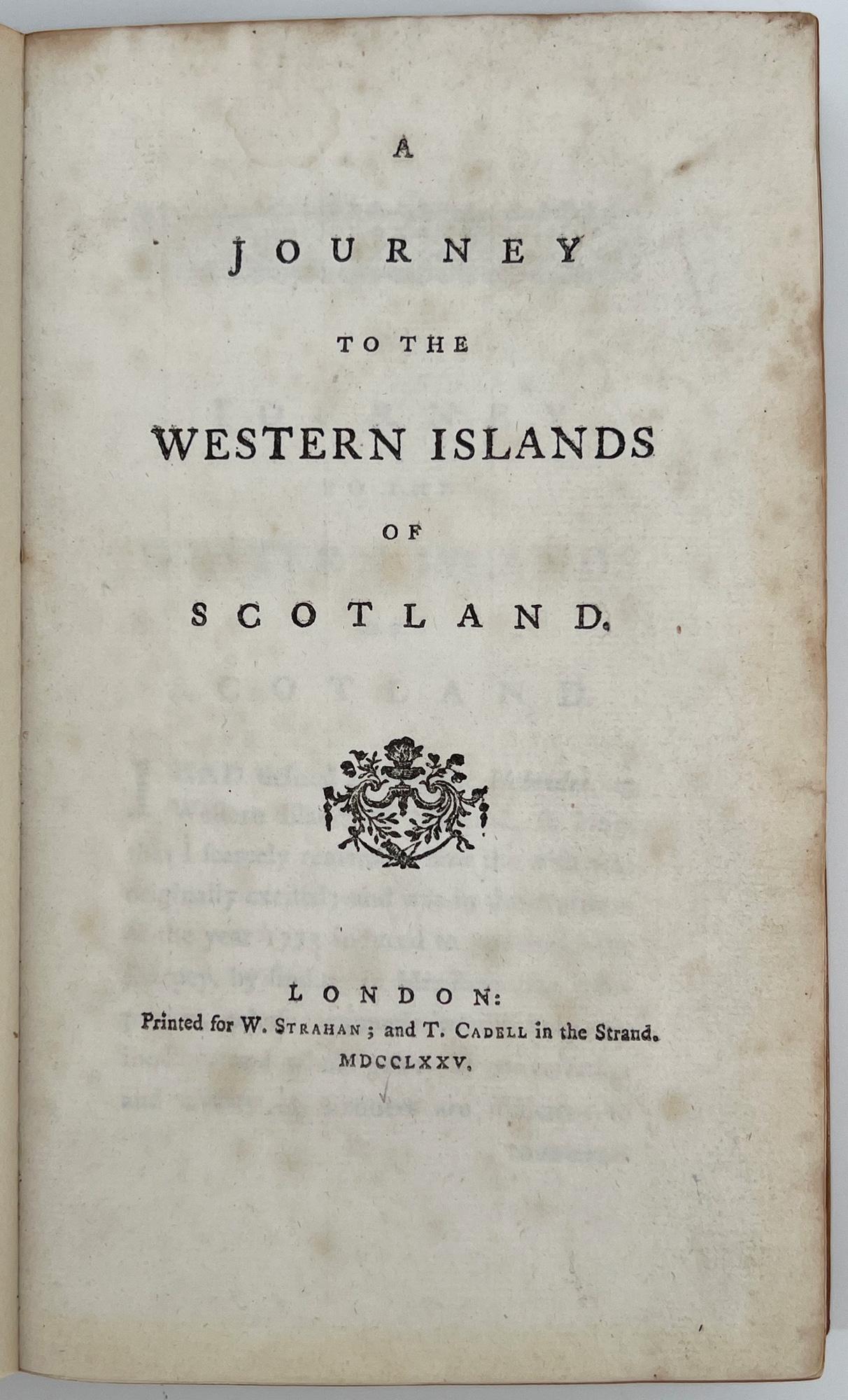  London: W. Strahan and T. Cadwell, 1775. 
FIRST EDITION, FIRST STATE
8vo, 8 3/8 x 5 1/4 (212 x 132 mm); Title, 284 pp, 1 leaf (errata with 11 items on 12 lines). Printed on laid paper, some foxing and offset. Later binding in crushed light tan
