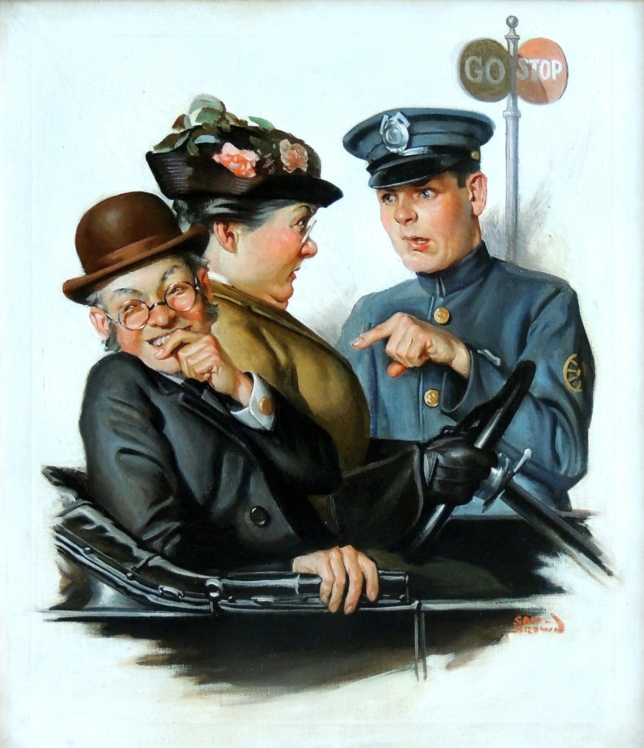 Stop and Go, The Elks Magazine Cover - Painting by Samuel Joseph Brown