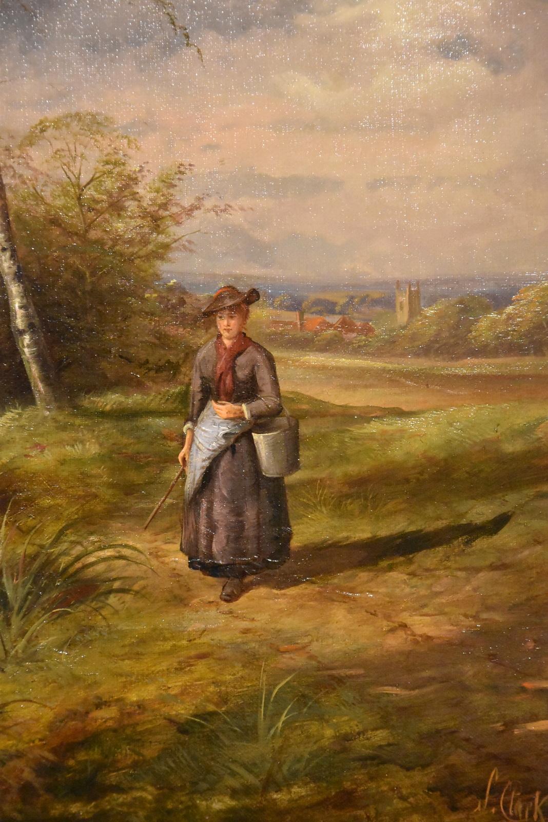 Oil Painting by Samuel Joseph Clark “The Cow Maid”. Samuel Joseph Clark 1841-1928 born into the Clark family of painters, much influenced by J.F Herring. Lived in Islington. Oil on canvas. Signed in fine original frame. 

Dimensions unframed 24 x