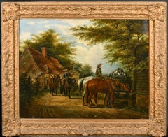 Victorian British Oil Horses Drinking Water Trough in Village Rural Country Lane