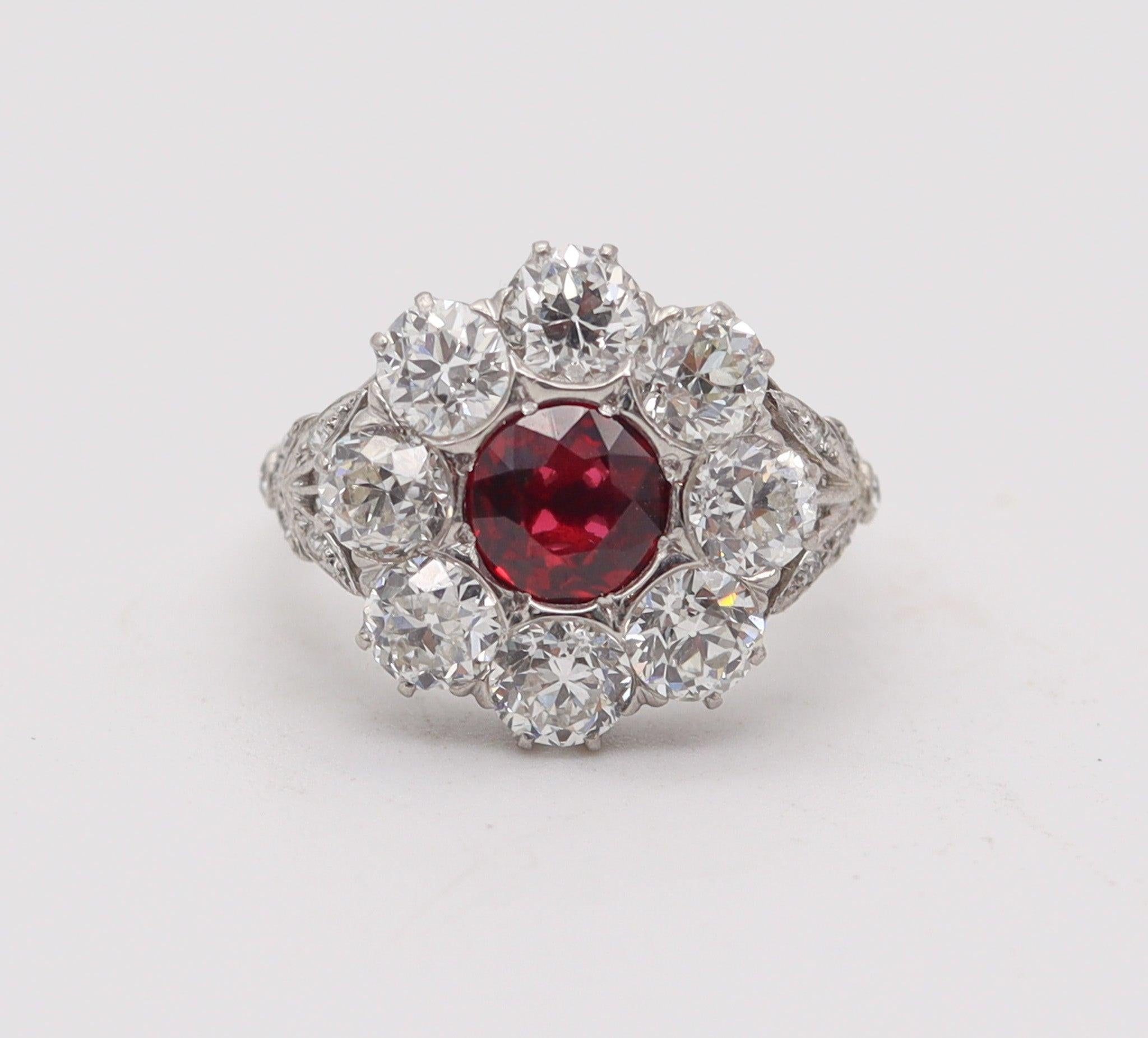 SAMUEL KIND & SON 1925 Art Deco Ring In Platinum With 4.87 Ctw Ruby & Diamonds. For Sale 1