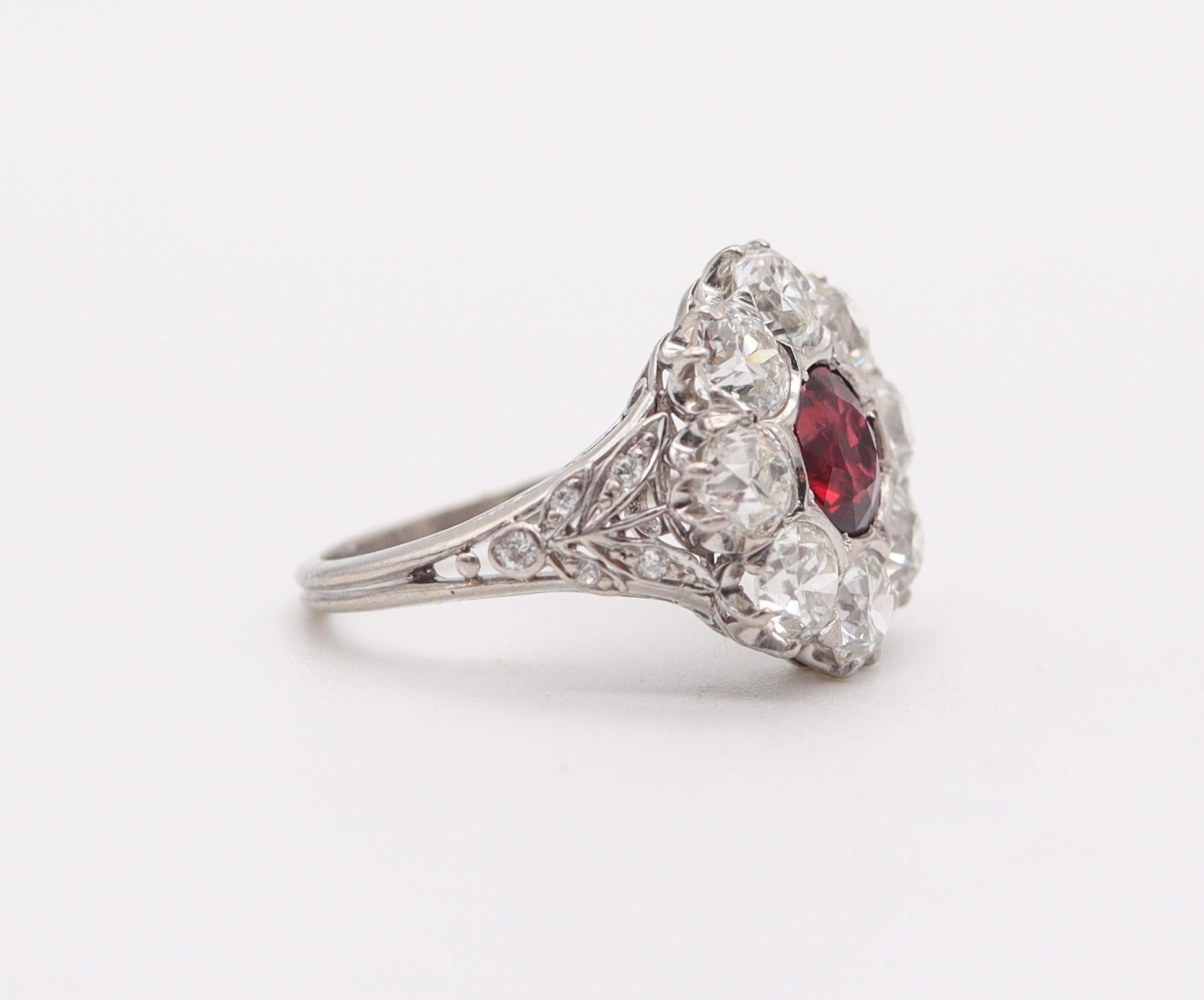 SAMUEL KIND & SON 1925 Art Deco Ring In Platinum With 4.87 Ctw Ruby & Diamonds. For Sale 2