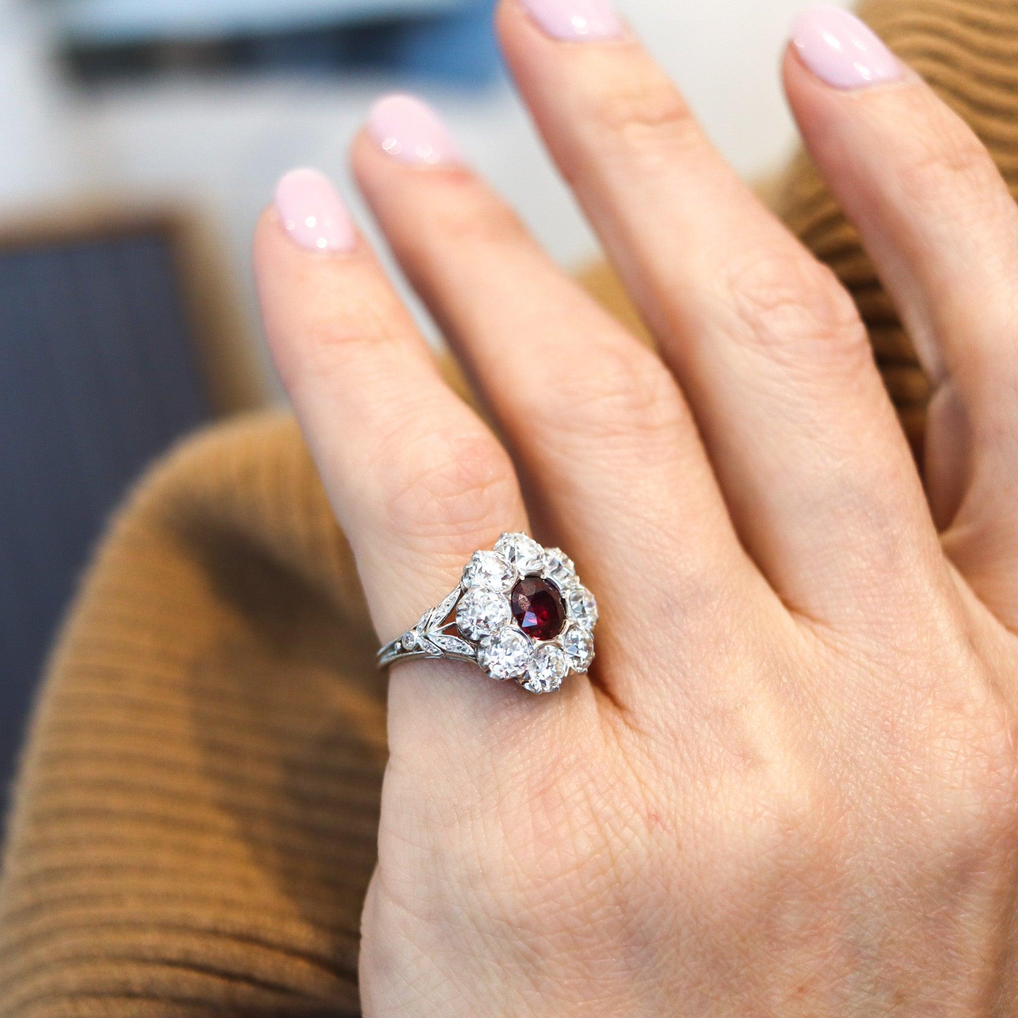 SAMUEL KIND & SON 1925 Art Deco Ring In Platinum With 4.87 Ctw Ruby & Diamonds. For Sale 3