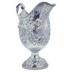 Samuel Kirk 1850 Repousse-Silberkrug mit Gravur auf patriotischen Soldaten aus dem Krieg von 1812