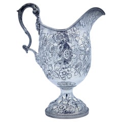 Samuel Kirk 1850 Repousse Silver Pitcher engraved to Patriot Soldier of 1812 War