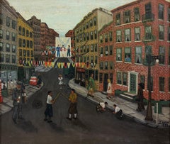 “Untitled (Manhattan Street), 1942” NYC WWII American Self Taught Oil on Canvas