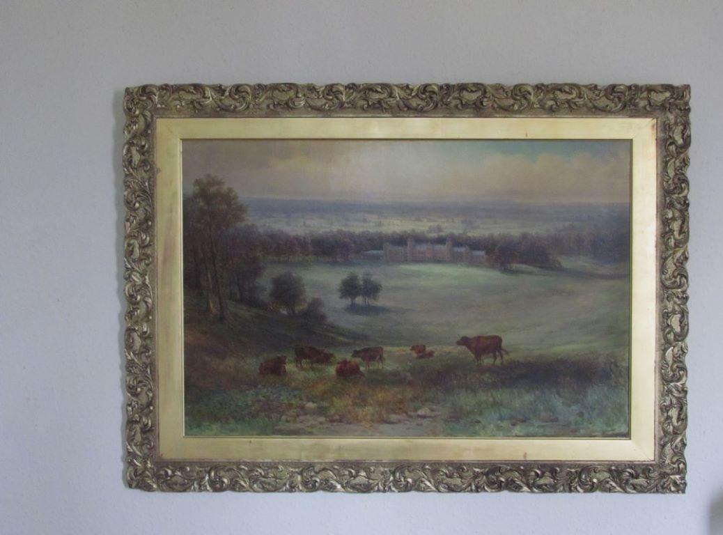 S Lawson Booth : Country House in extensive landscape with cattle in the foreground, oil on canvas signed and dated '98, 60cm x 90cm (35x23 inches approx image) size with frame approx 45x32.5 inches This is a fantastic painting by a known listed