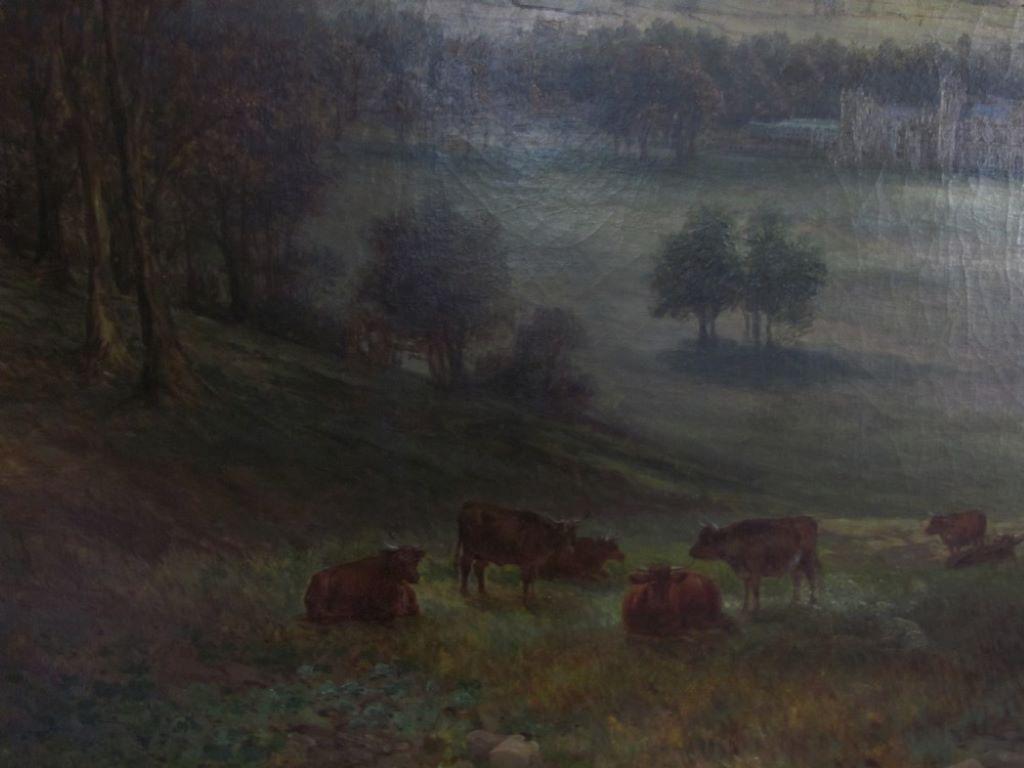 Botte de campagne Samuel Lawson du 19ème siècle, style victorien, paysage, vaches - Gris Landscape Painting par Samuel Lawson Booth
