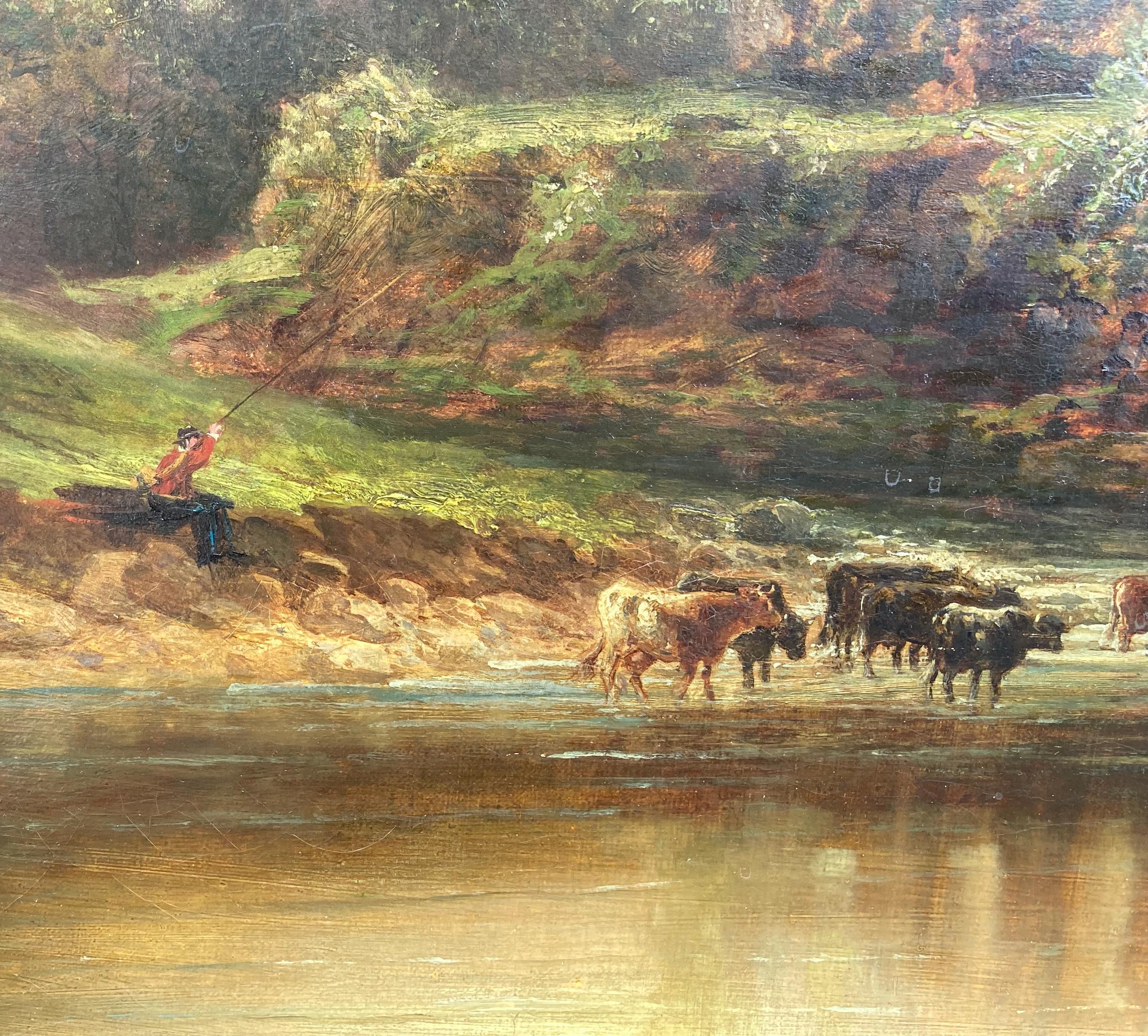 Landscape with Cattle - Brown Landscape Painting by Samuel Lawson Booth
