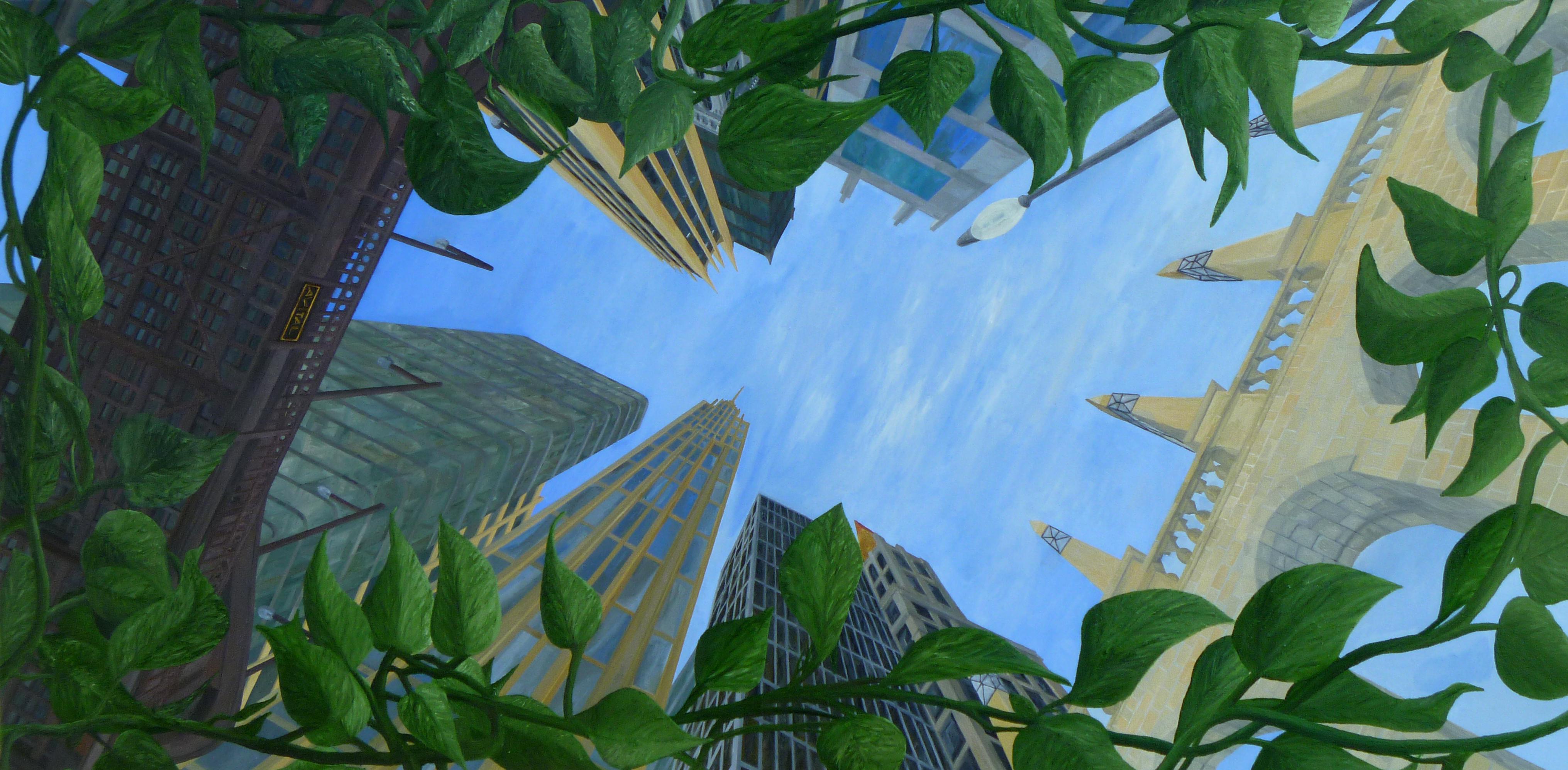 Samuel Leopold Abstract Painting - Leafy Bridge Sky