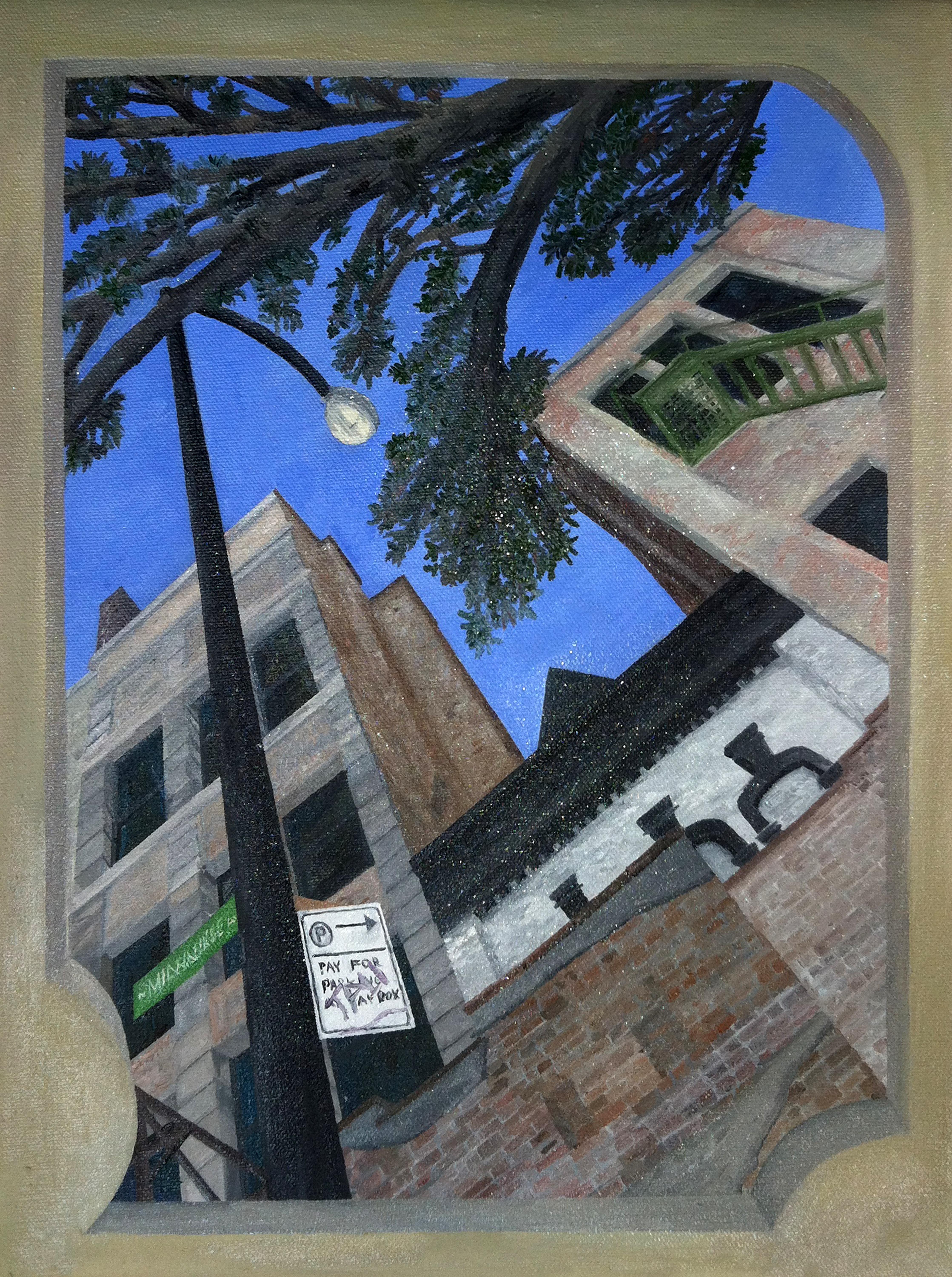 Abstract Painting di Samuel Leopold - Cielo della corte di Mautene, Olio originale su tela (astratto)
