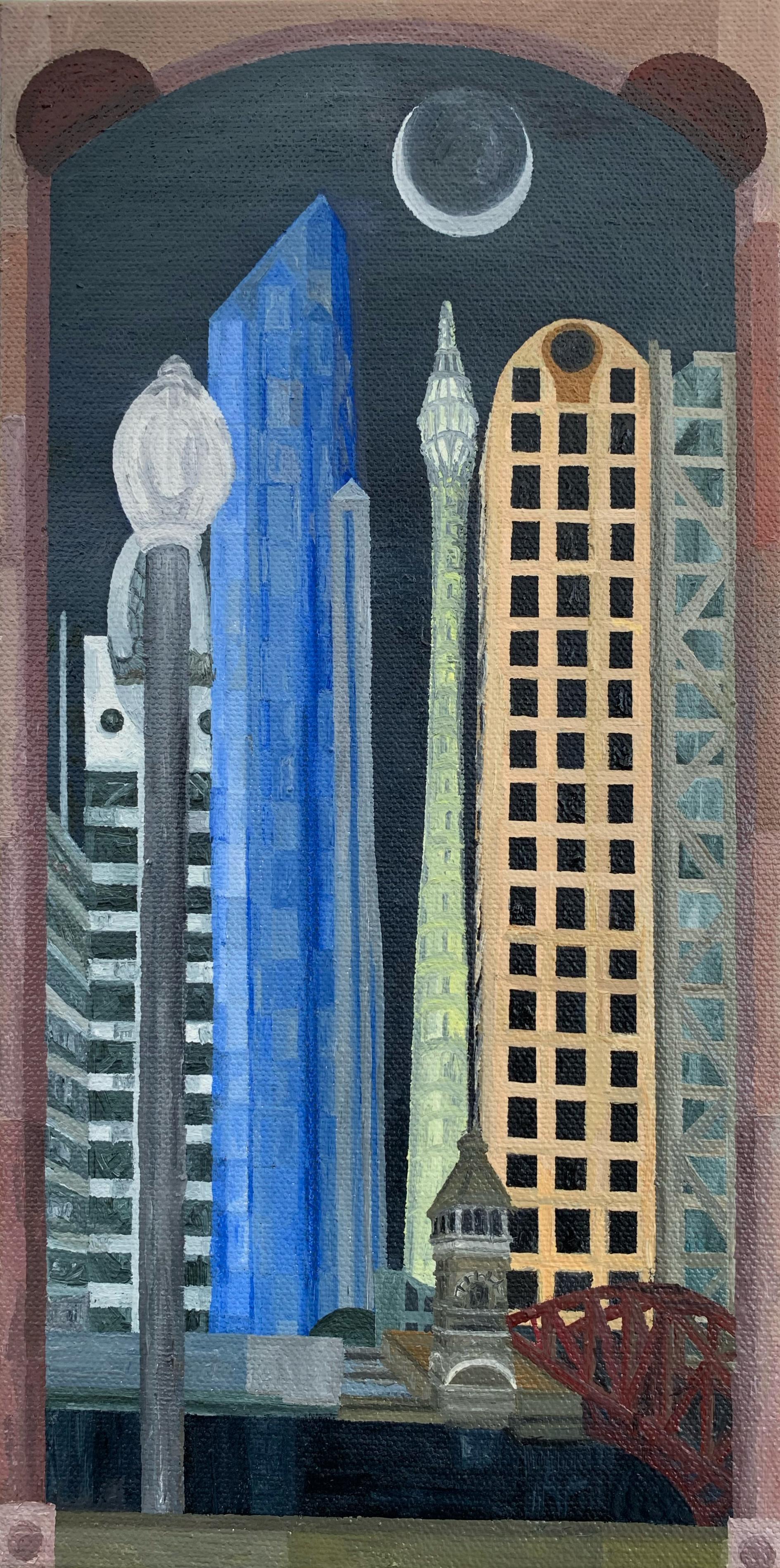 Samuel Leopold Abstract Painting - Vertical Night, Original Cityscape Painting, 2021