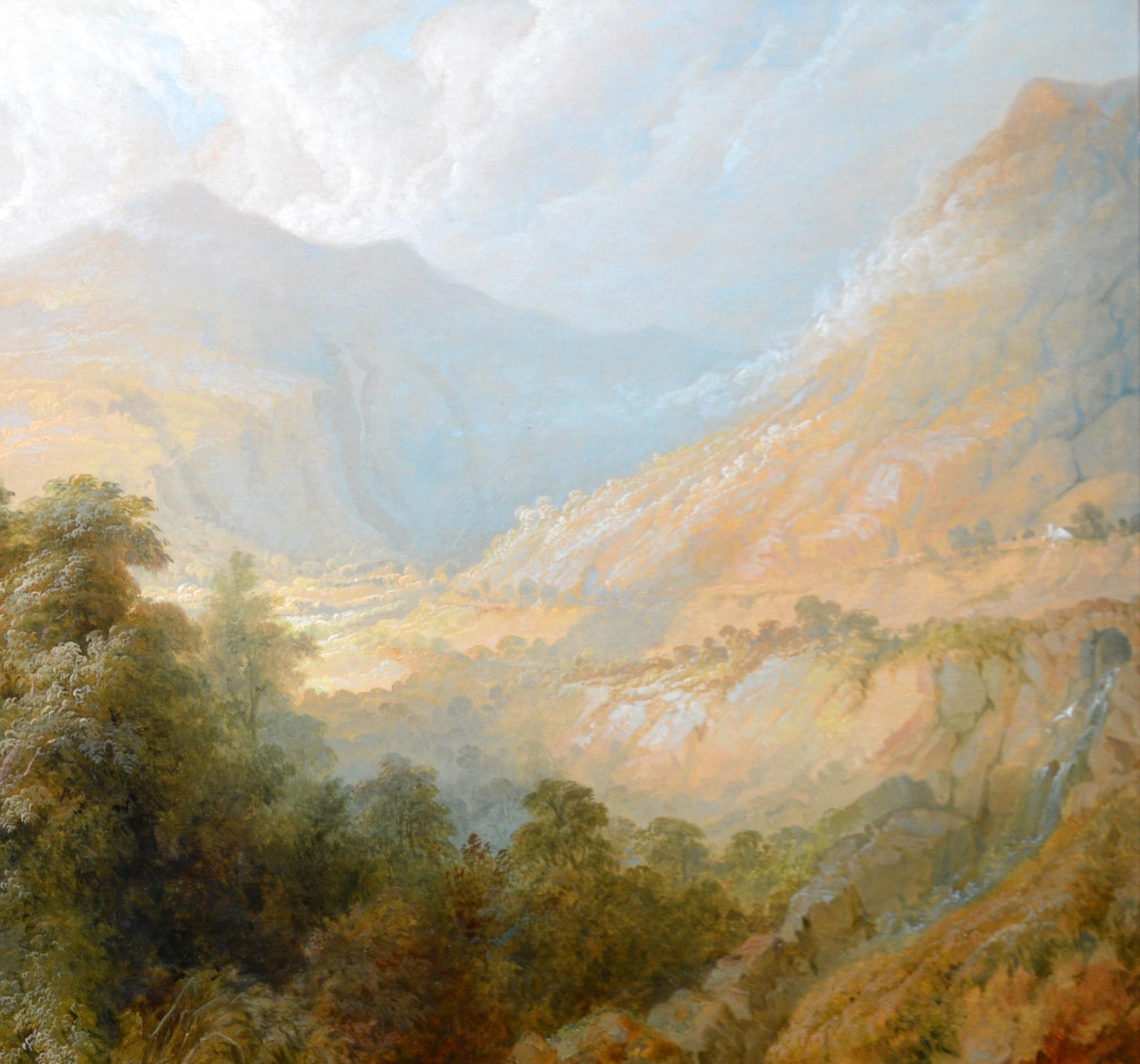 Vale of the Conwy - Large 19th Century Welsh Mountain Landscape Oil Painting - Brown Figurative Painting by Samuel Lines