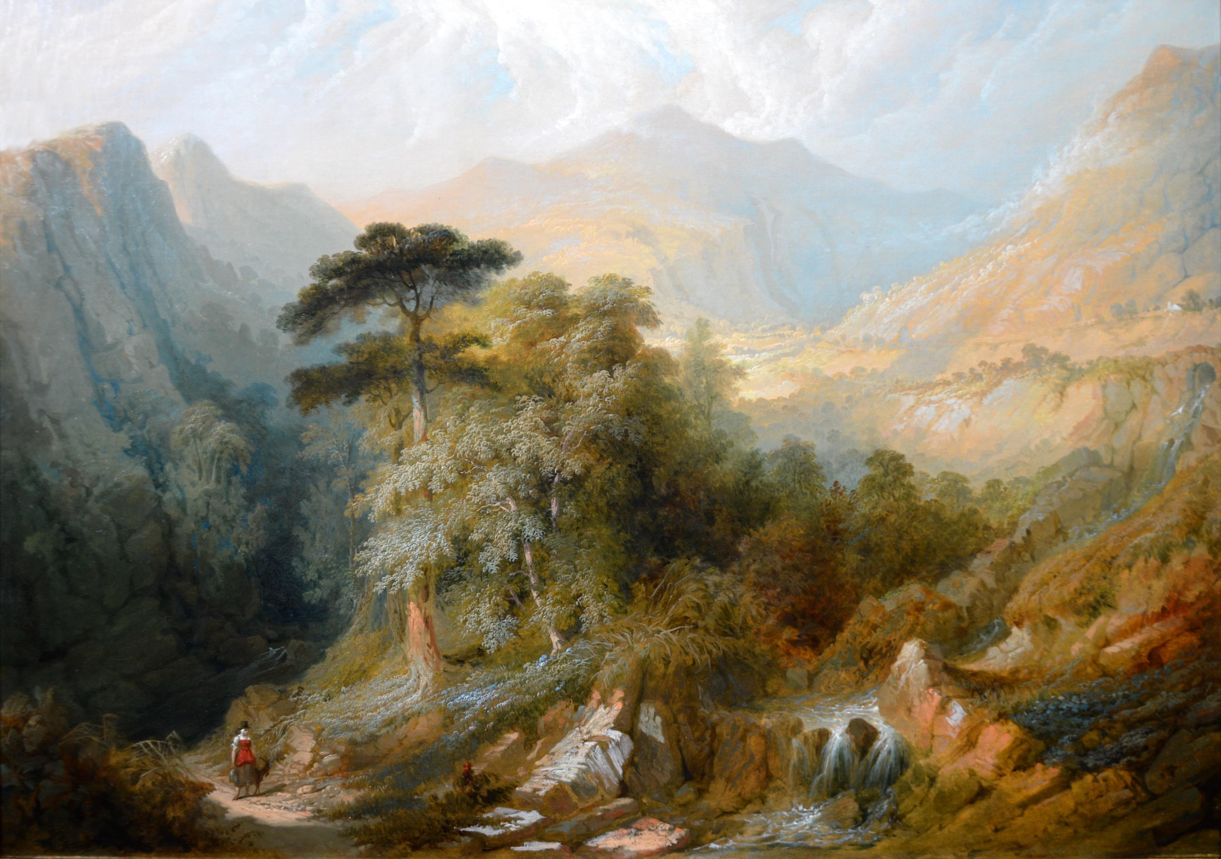 Valle del Conwy, Snowdonia - Pintura al óleo del siglo XIX Paisaje de Gales - Painting Escuela inglesa de Samuel Lines