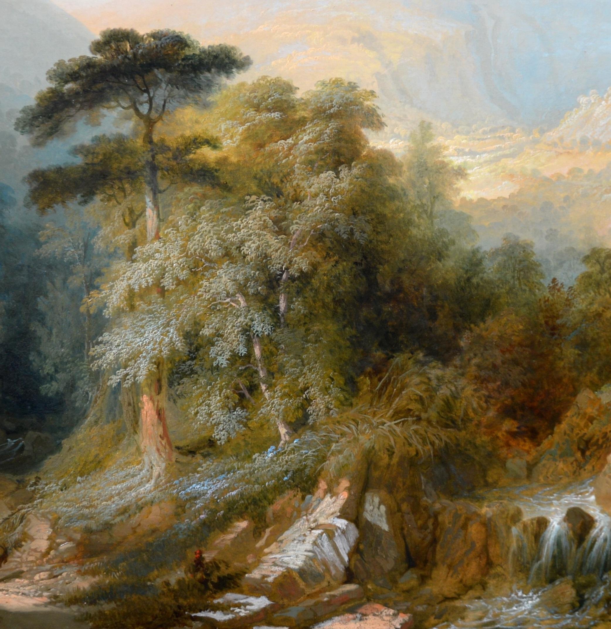 Valle del Conwy, Snowdonia - Pintura al óleo del siglo XIX Paisaje de Gales - Figurative Painting Marrón de Samuel Lines