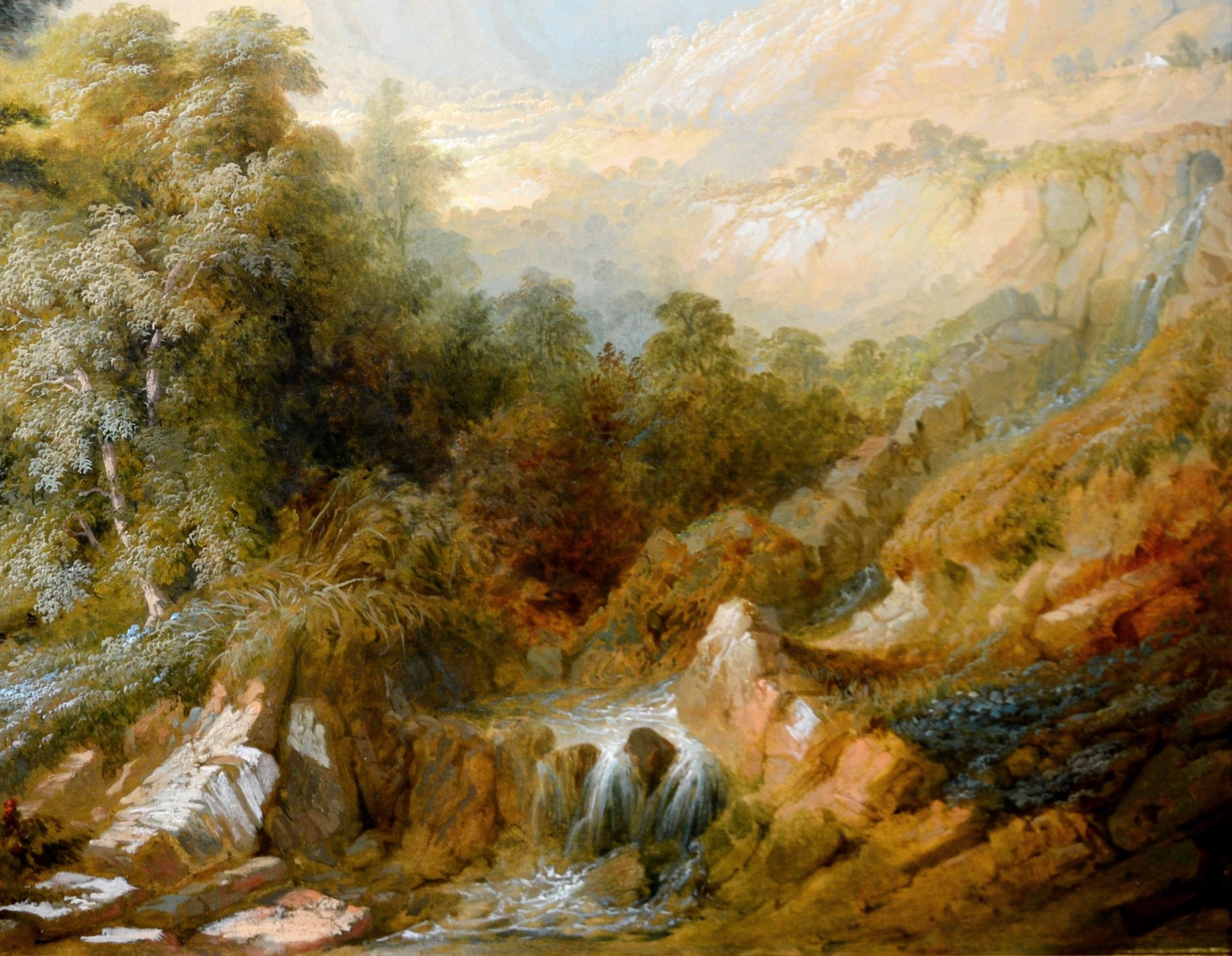 Valle del Conwy, Snowdonia - Pintura al óleo del siglo XIX Paisaje de Gales en venta 3