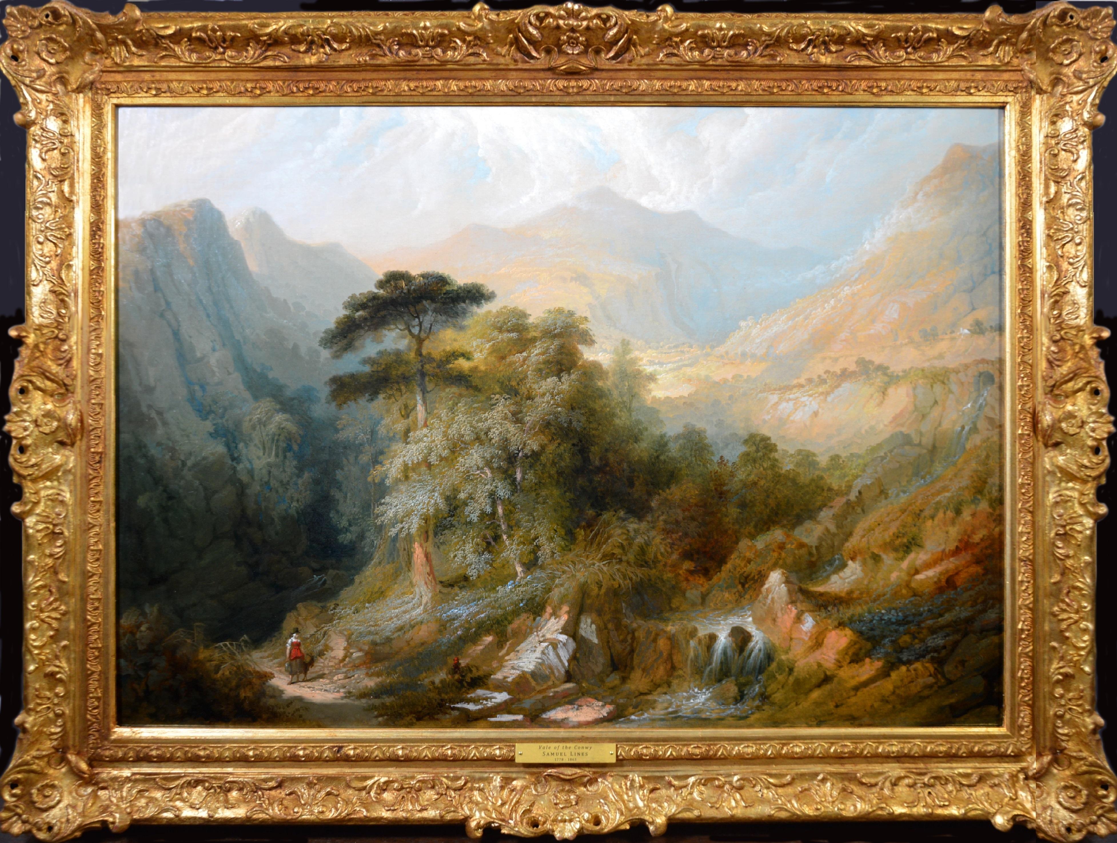‘Vale of the Conwy’ by Samuel Lines (1778-1863). The painting – which depicts a single female figure in Welsh dress walking with a goat in an extensive mountain landscape – is signed by the artist and inscribed verso.  

Academy Fine Paintings only