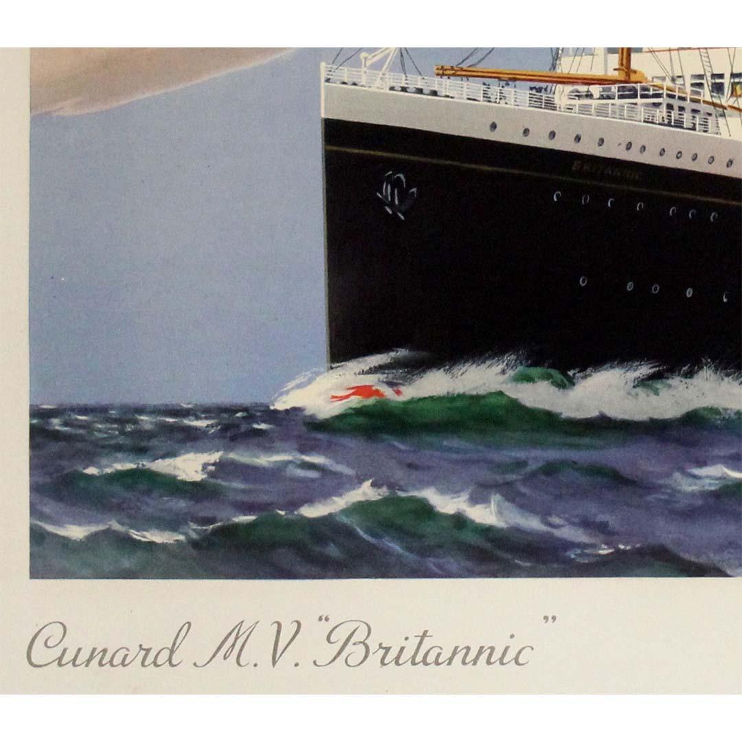 Affiche de voyage datant d'environ 1940 - Cunard M.V.  Britannic en vente 1