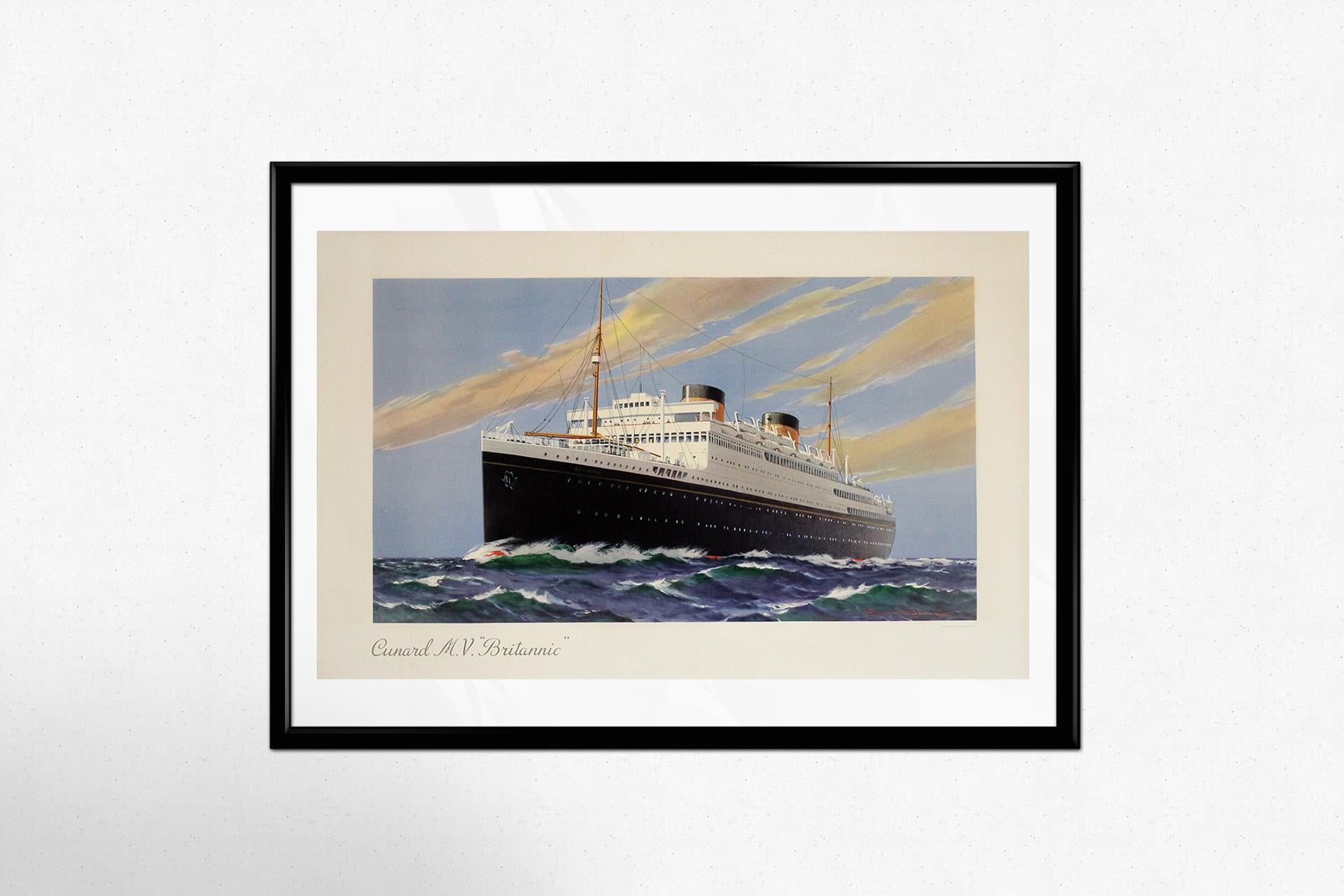 Affiche de voyage datant d'environ 1940 - Cunard M.V.  Britannic en vente 2