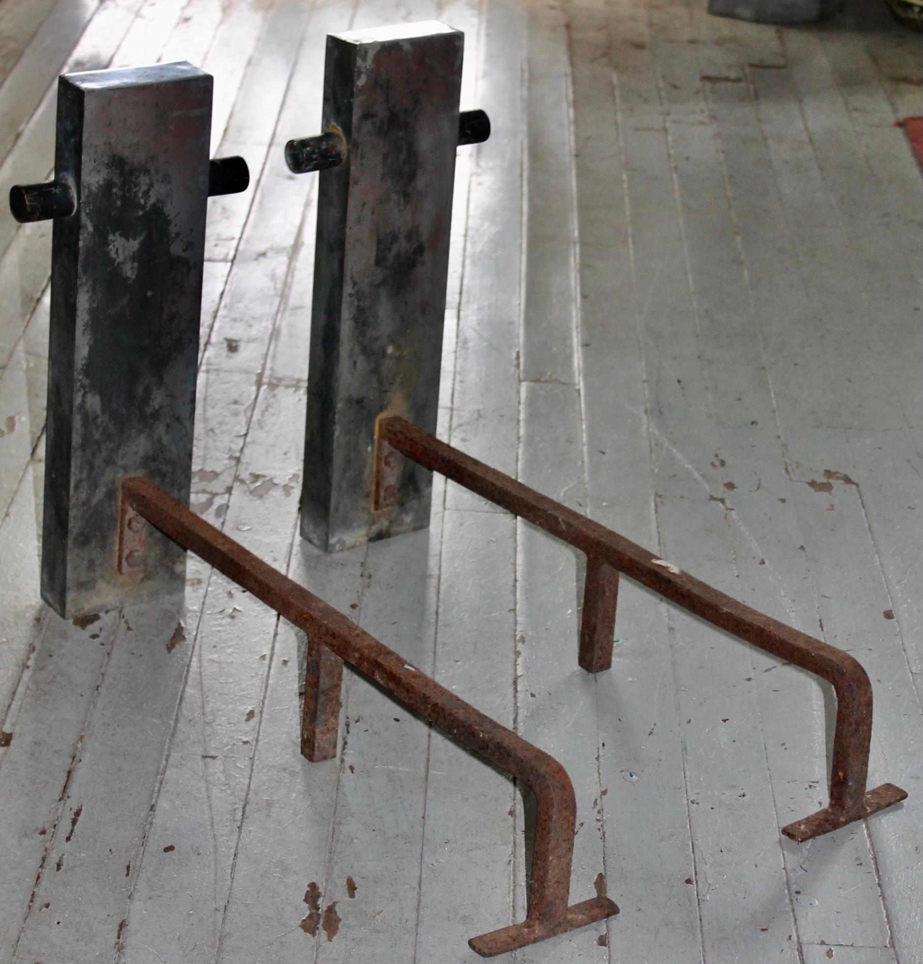 American Samuel Marx Attributed Moderne Aluminum Andirons For Sale
