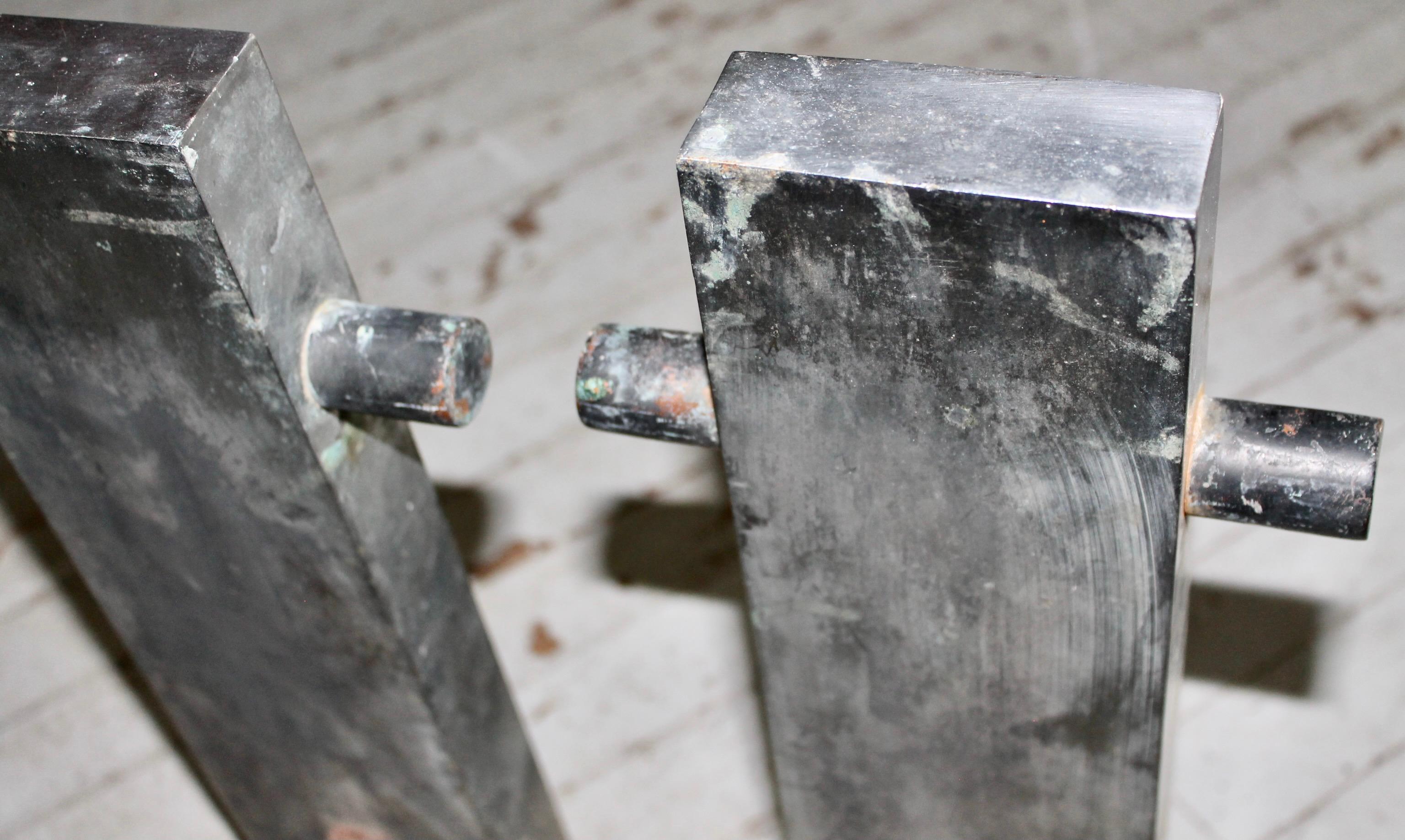 Samuel Marx Attributed Moderne Aluminum Andirons In Good Condition For Sale In Sharon, CT