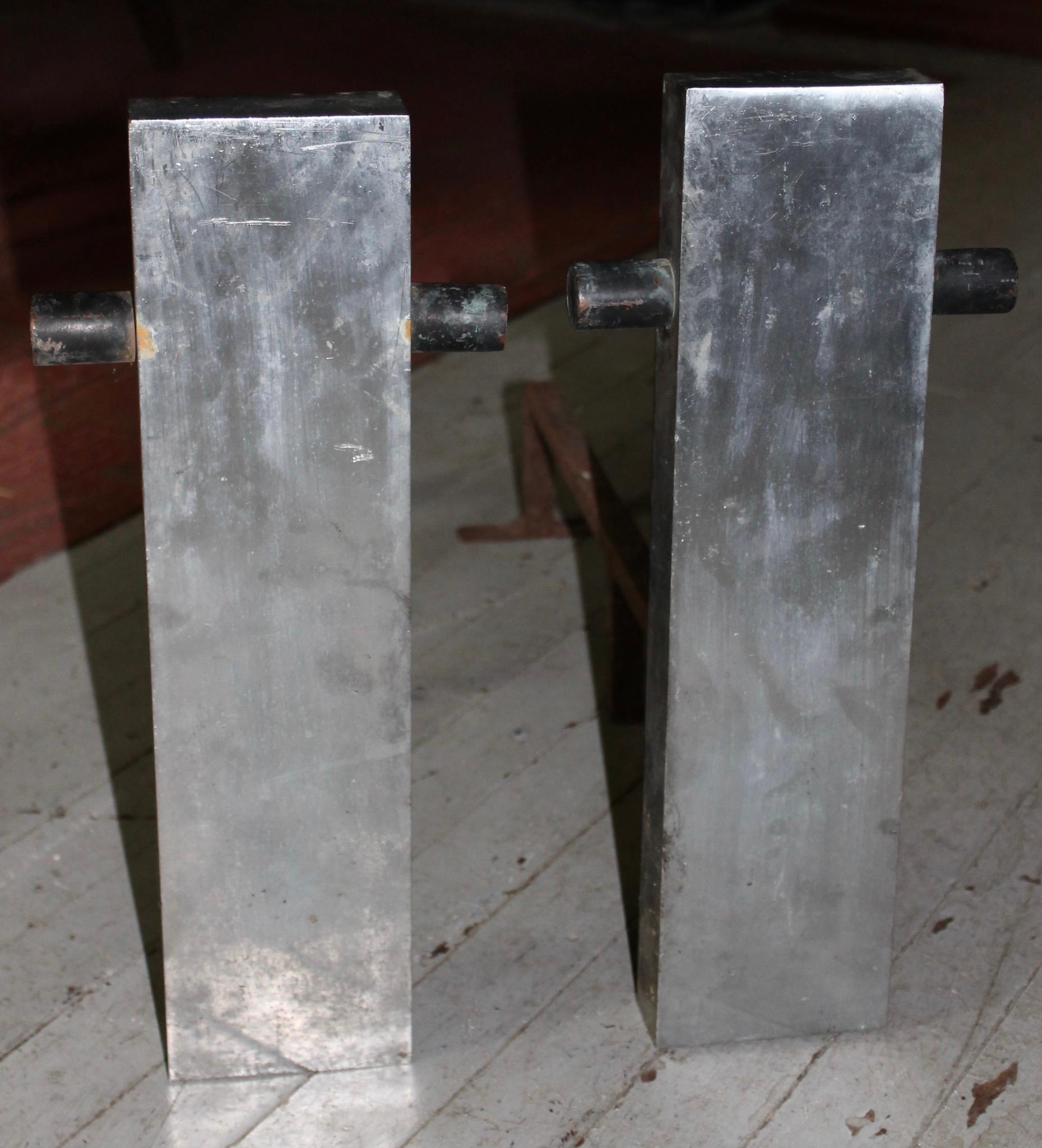 Samuel Marx Attributed Moderne Aluminum Andirons For Sale 2