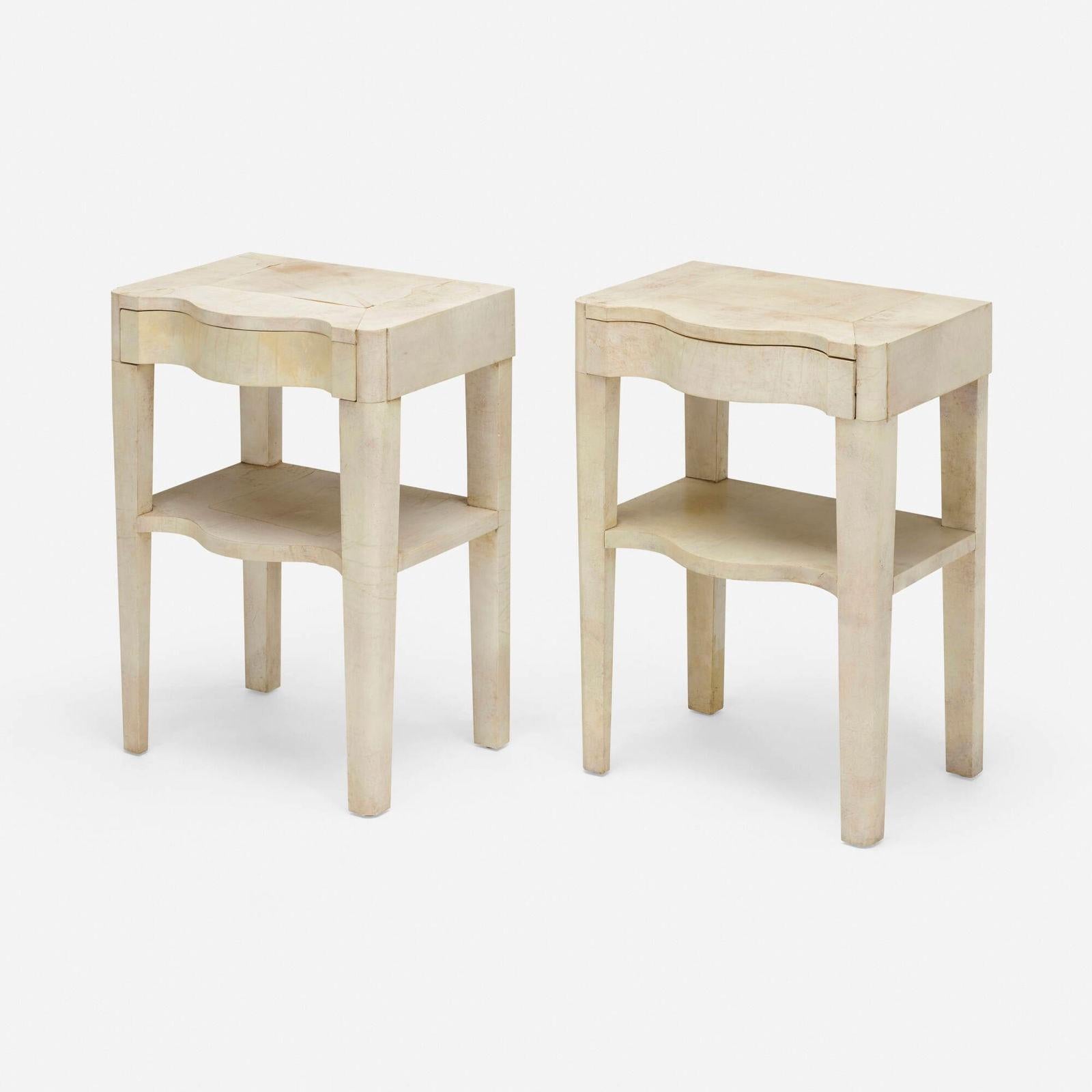 Mid-Century Modern Samuel Marx Lacquered Vellum over Wood Nightstands, PAIR For Sale
