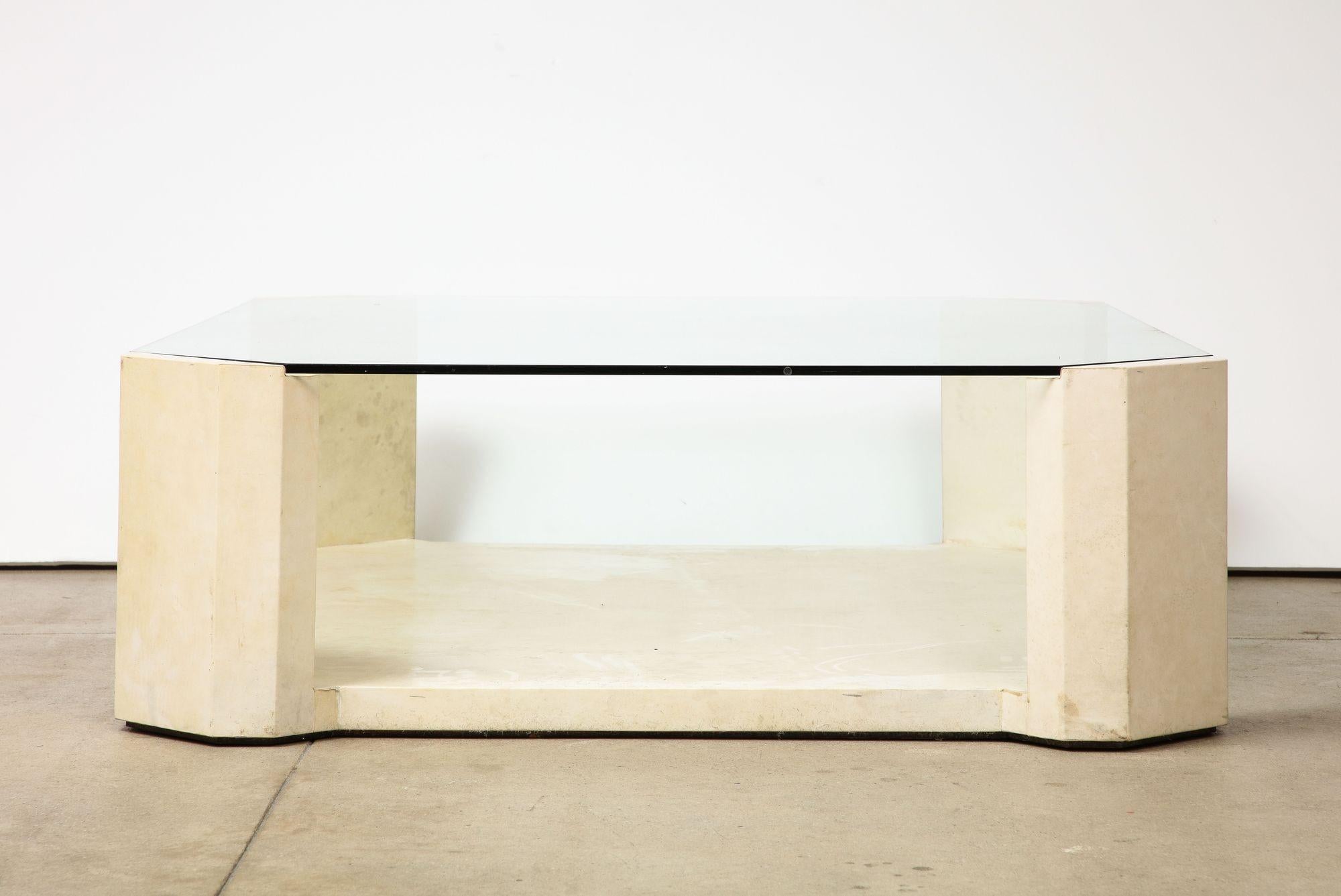 Samuel Marx Style Parchment and Glass Coffee Table 2