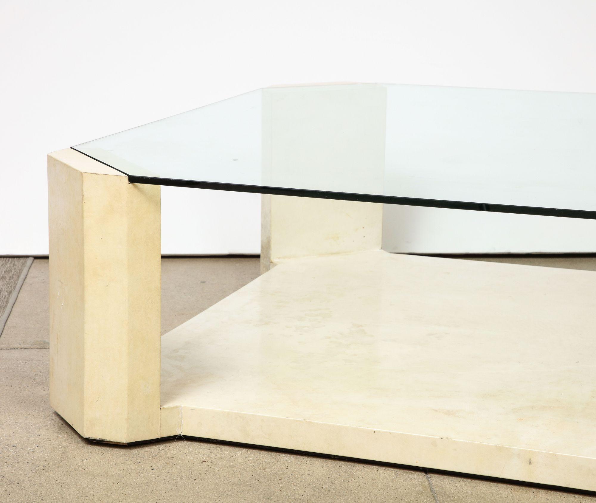 Samuel Marx Style Parchment and Glass Coffee Table In Good Condition In New York, NY