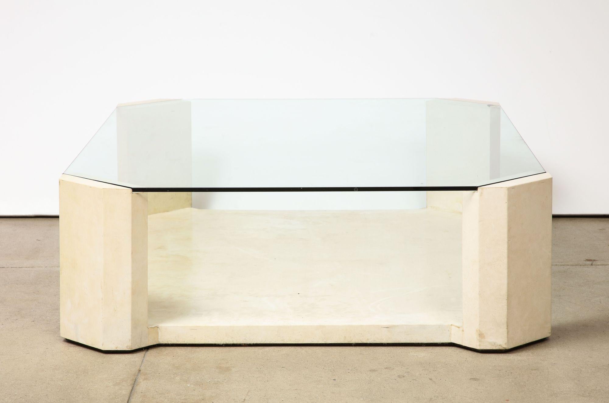 Samuel Marx Style Parchment and Glass Coffee Table 1