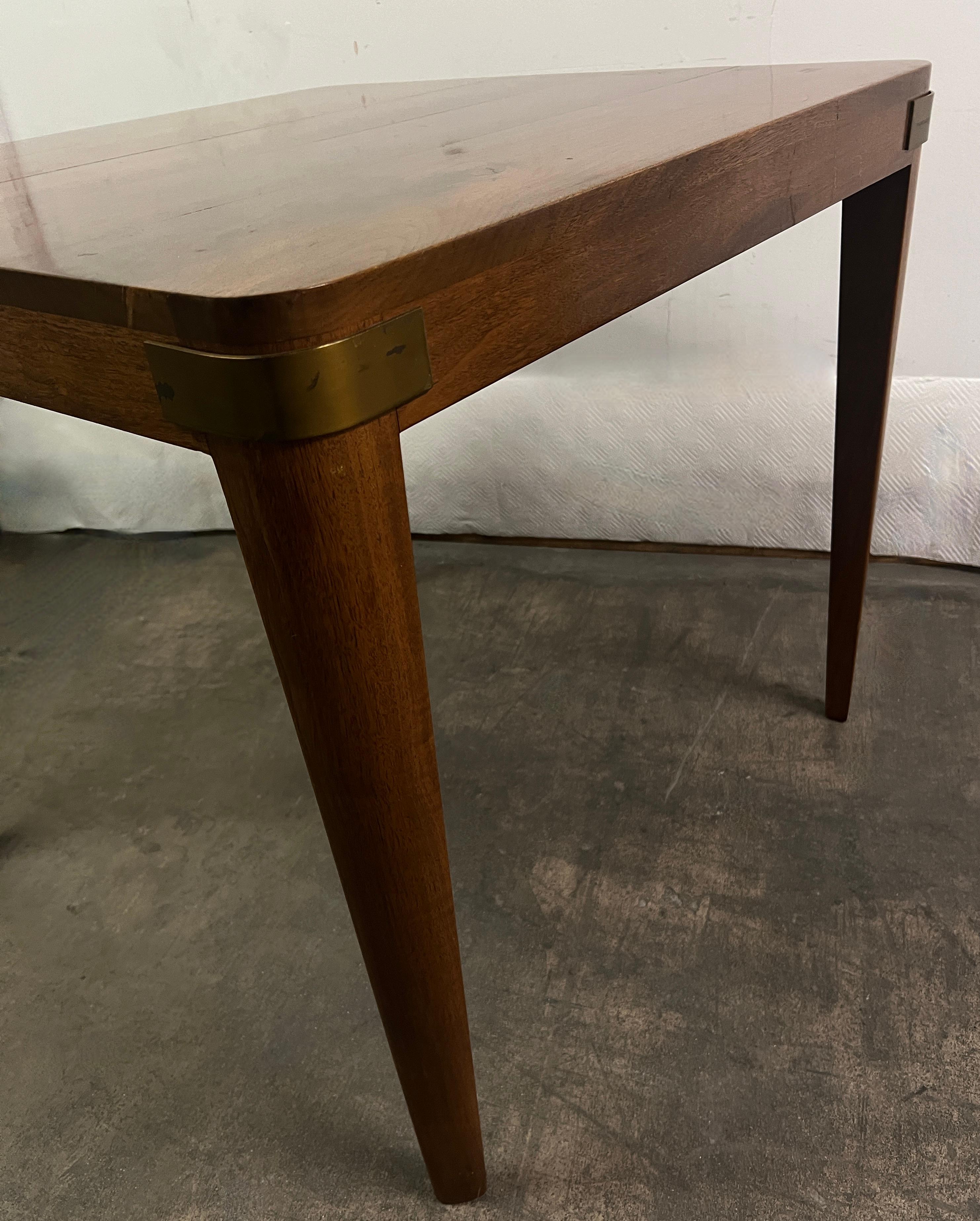 Mid-Century Modern Samuel Marx Style square Table with Tapered Legs and Brass Details on Corners