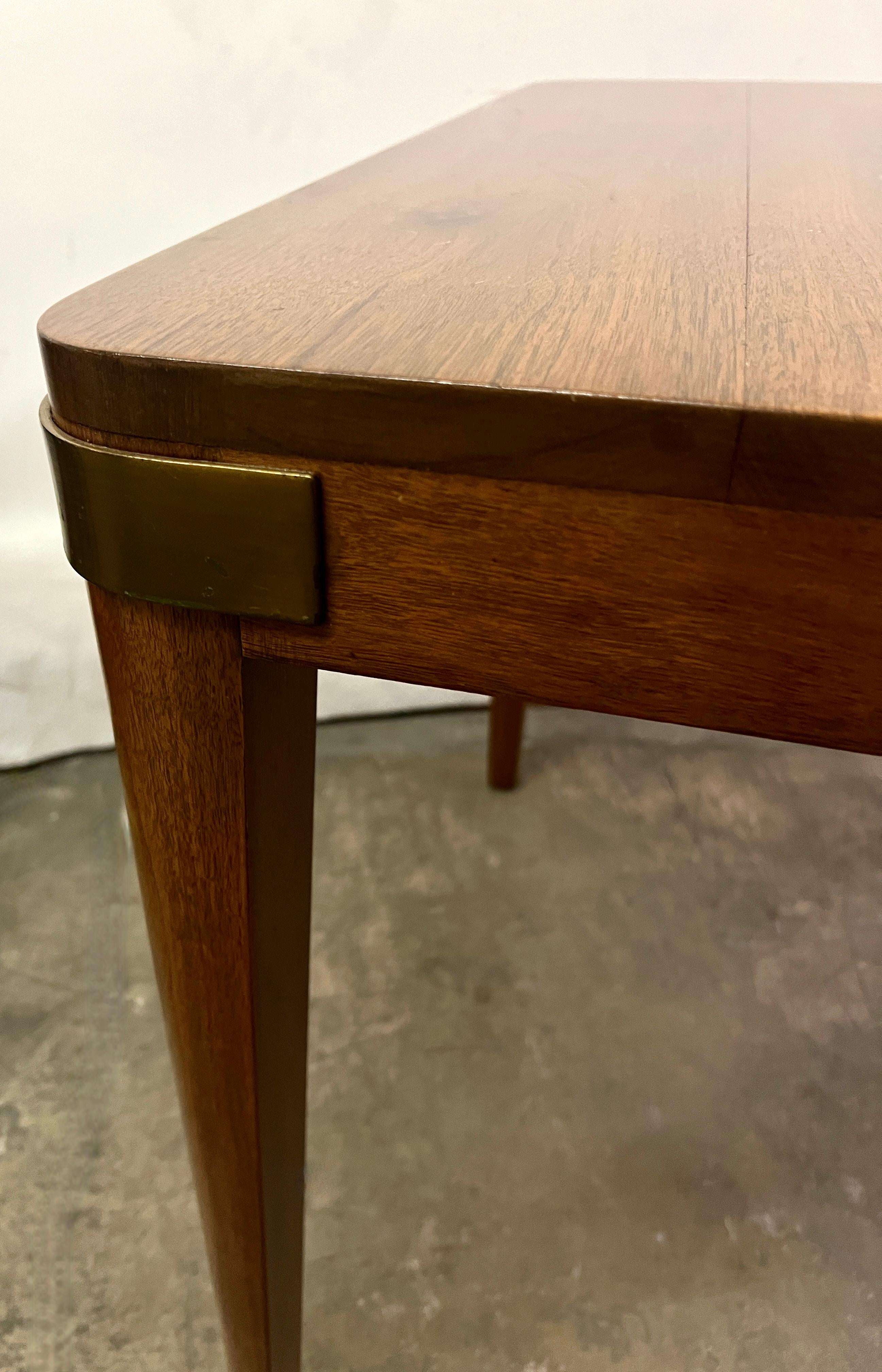 Samuel Marx Style square Table with Tapered Legs and Brass Details on Corners In Good Condition In Los Angeles, CA