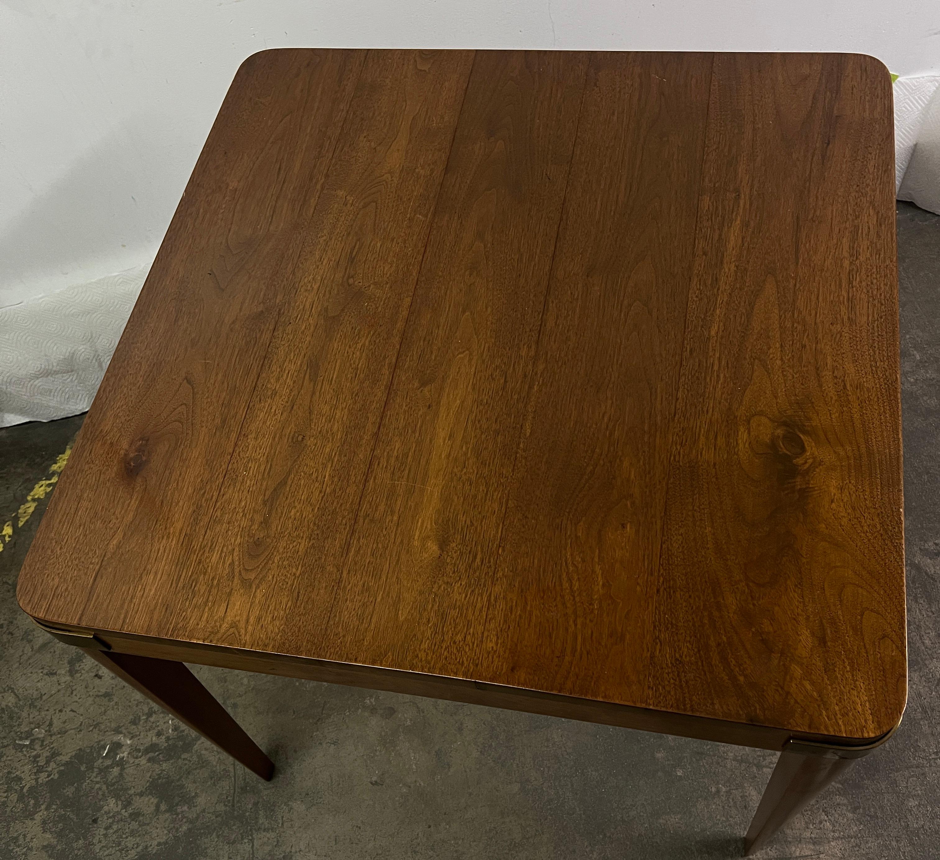 20th Century Samuel Marx Style square Table with Tapered Legs and Brass Details on Corners