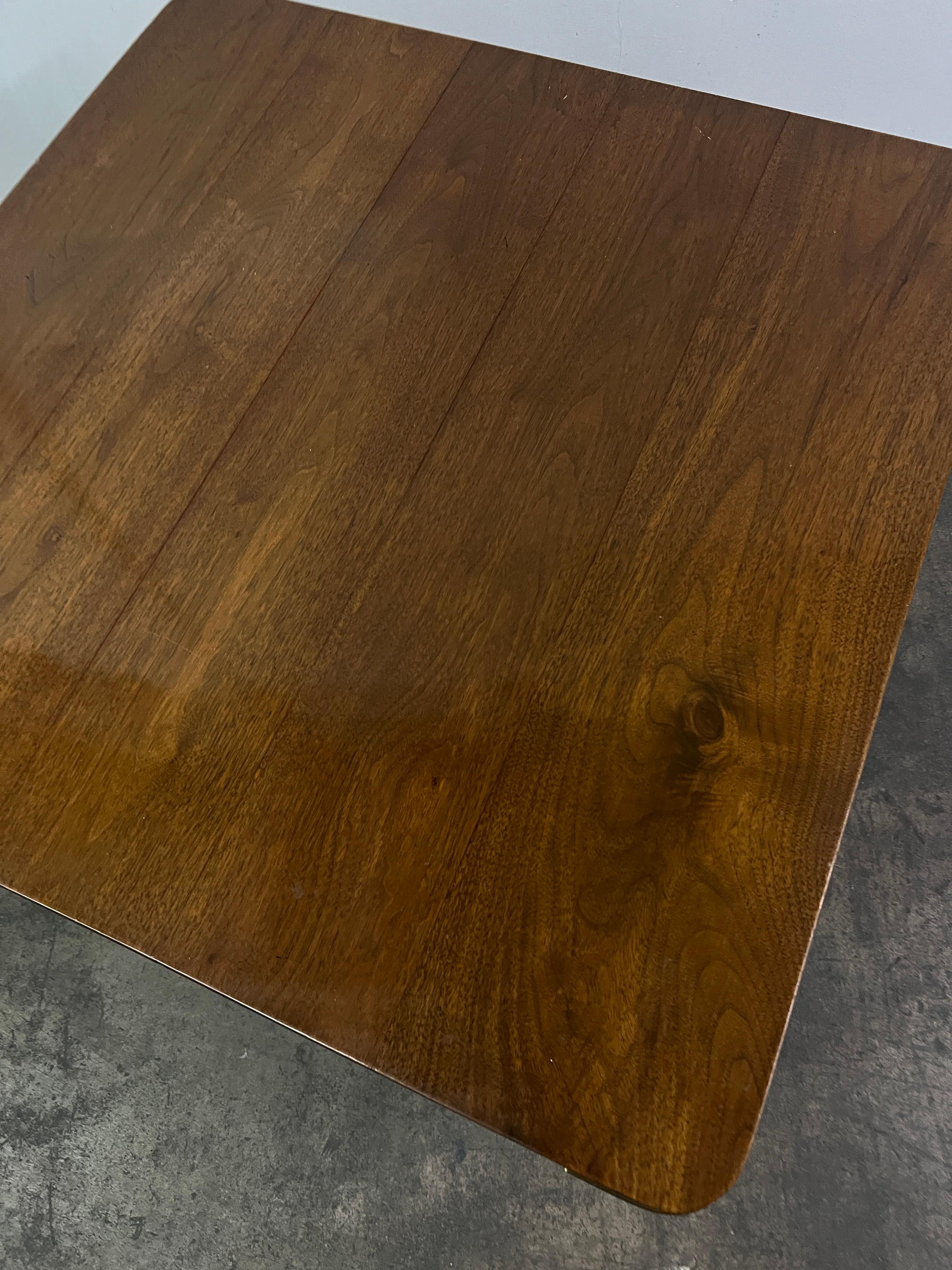Samuel Marx Style square Table with Tapered Legs and Brass Details on Corners 1