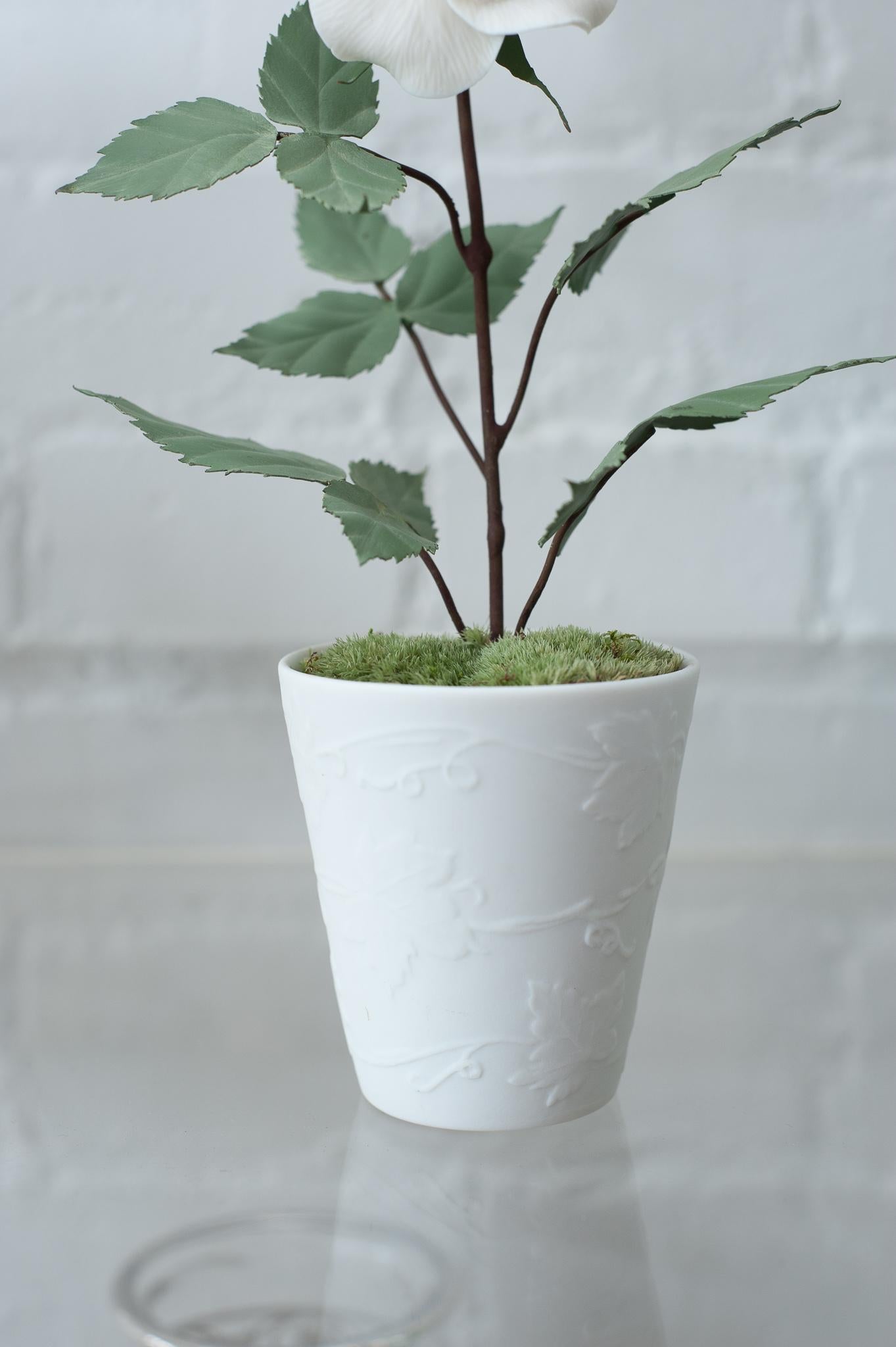 French Samuel Mazy Biscuit Porcelain Rose Bush Sculpture in Biscuit Porcelain Pot For Sale